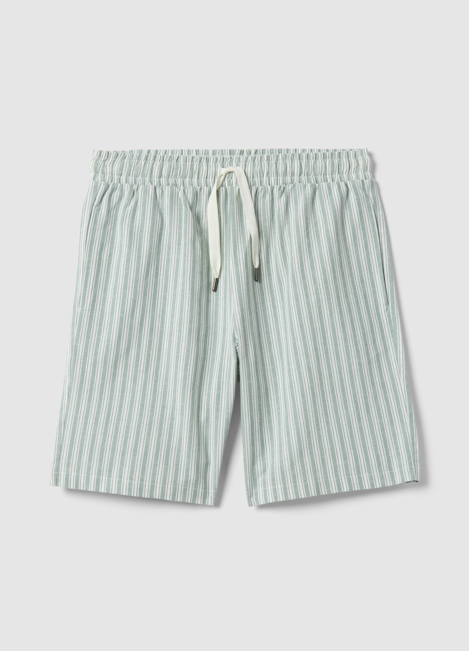 Multicoloured striped pure cotton regular fit pyjama shorts
