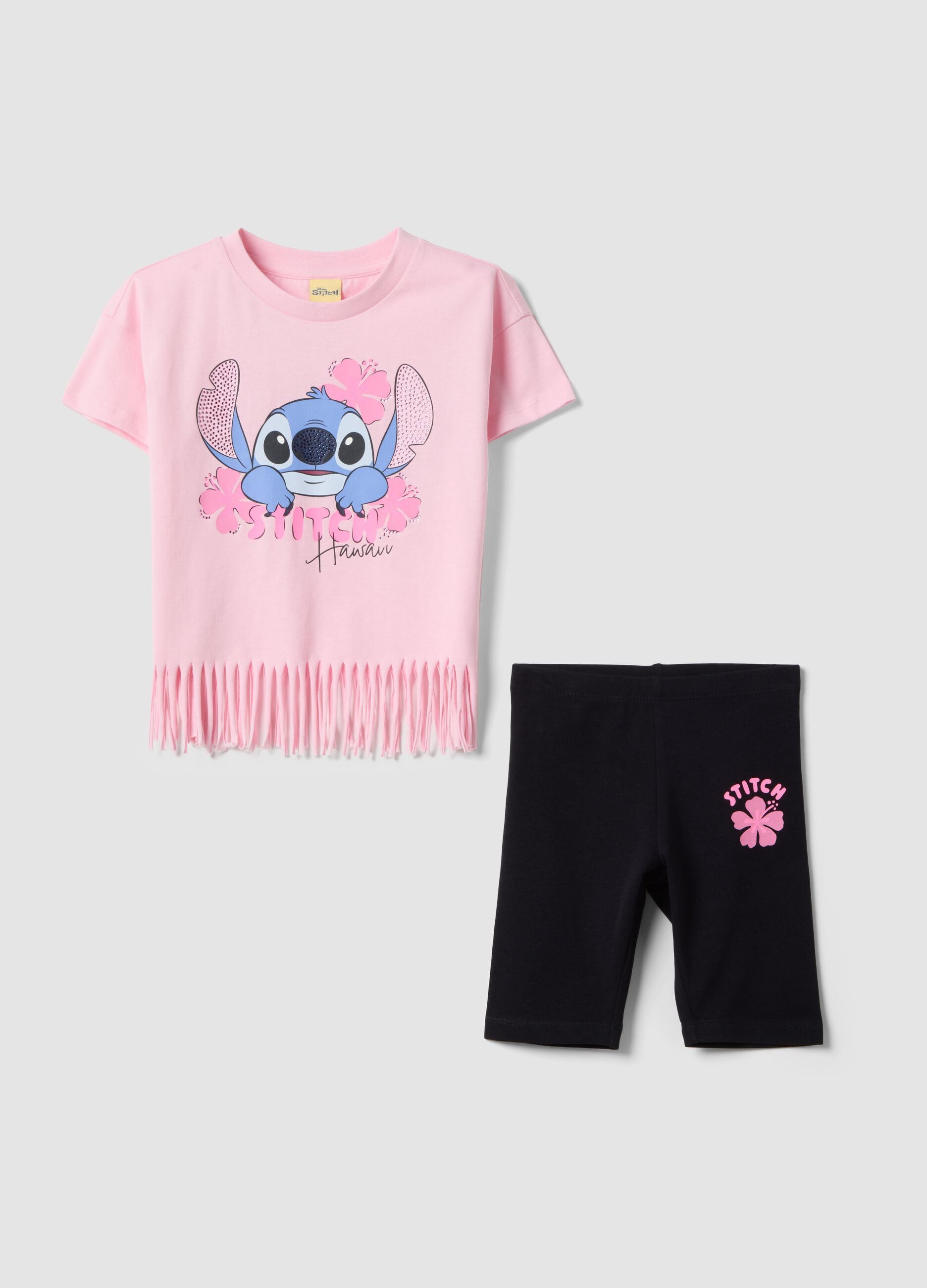 Girl's multicoloured pure cotton set regular fit with Stitch