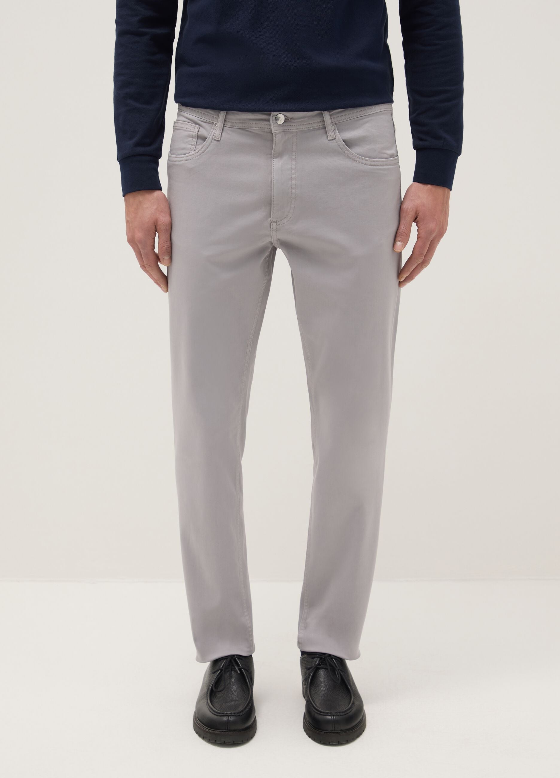 Grey stretch cotton slim fit trousers