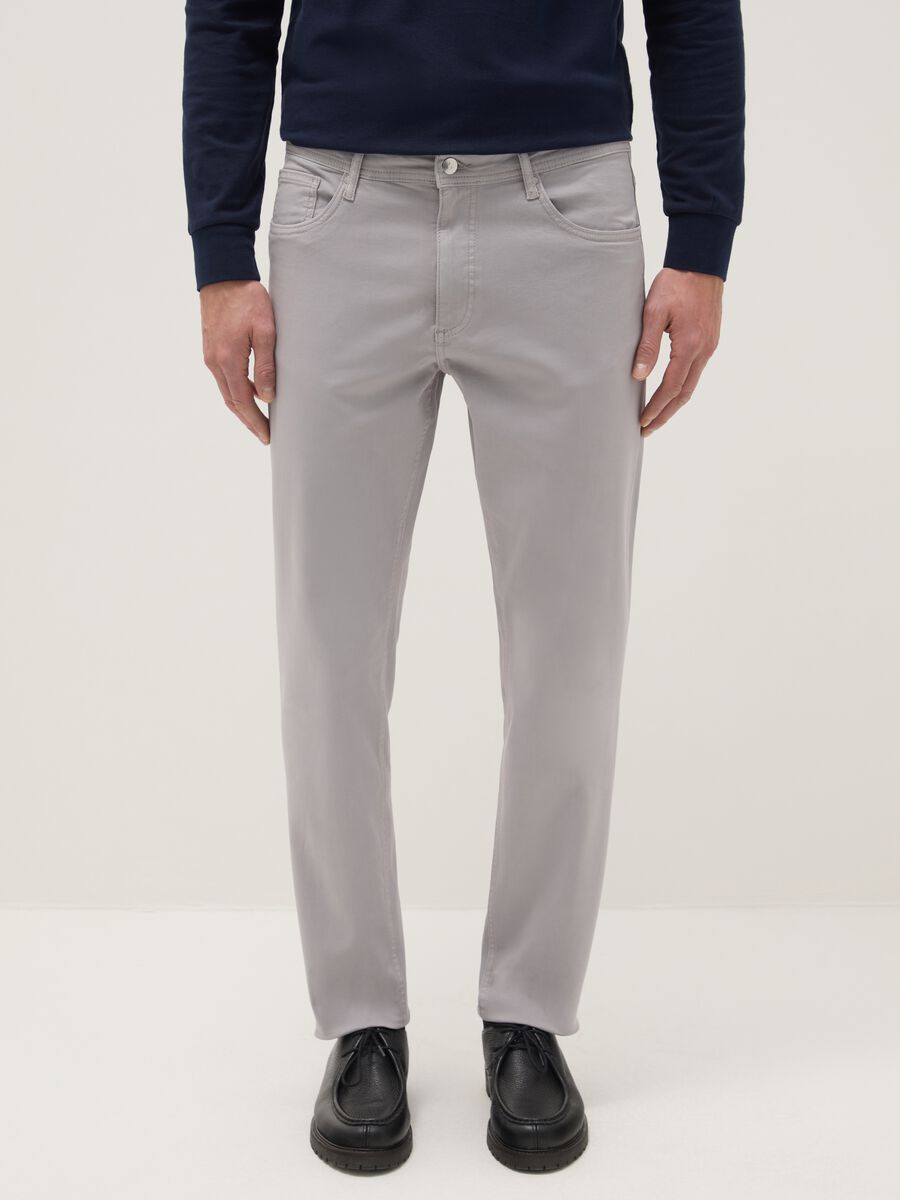 Grey stretch cotton slim fit trousers_1