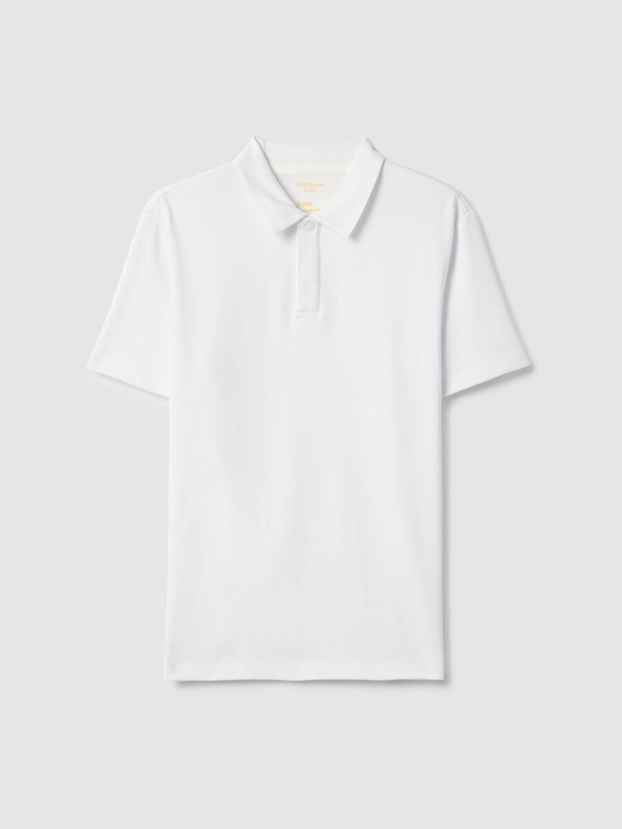 White short-sleeve mixed cotton polo, regular fit_4