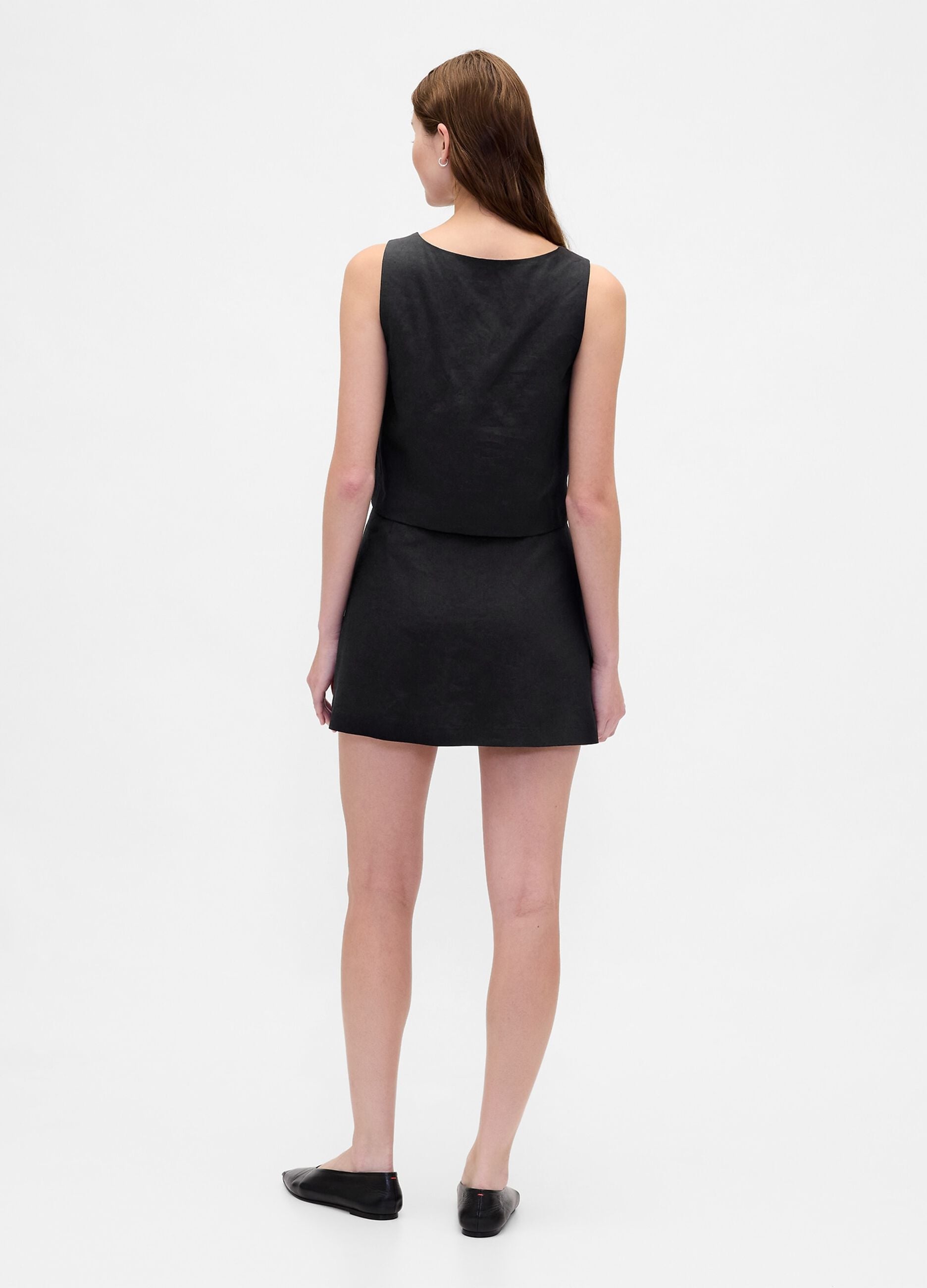 Black Linen Blend Regular Fit Skirt