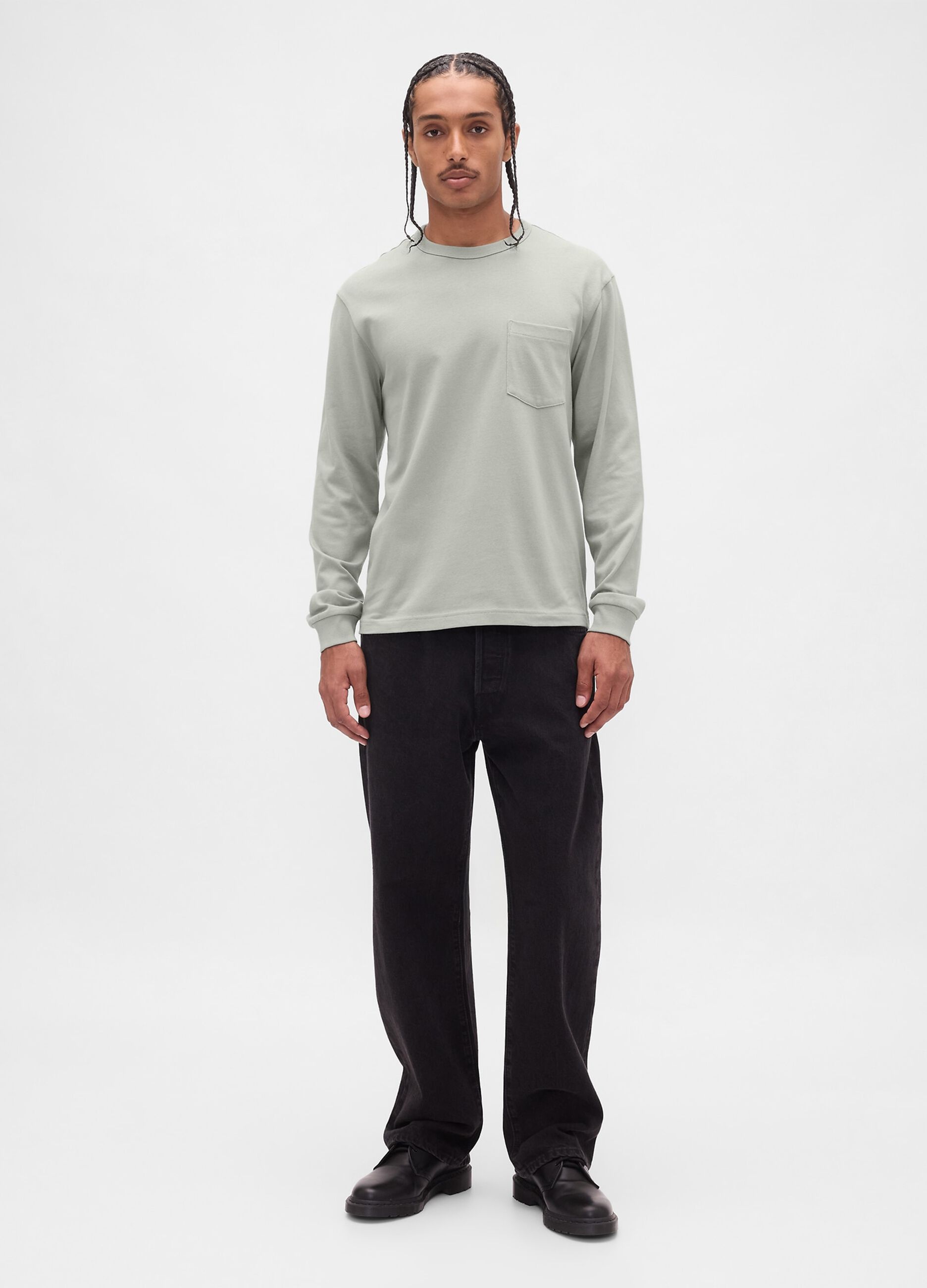 Grey Long Sleeve Cotton T-Shirt