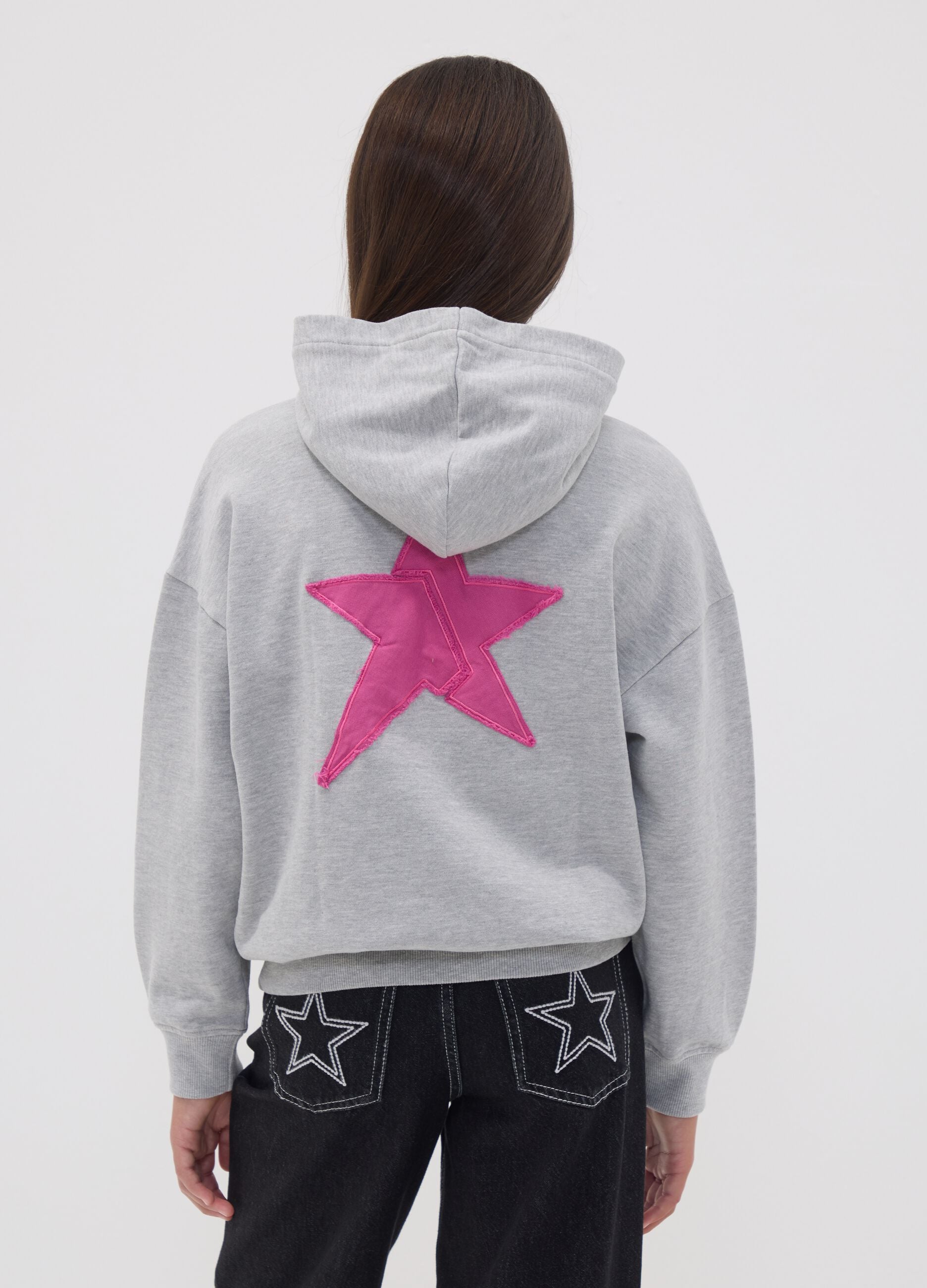 Grey oversized hooded sweatshirt in cotton blend with &ldquo;Sorry&rdquo; embroidery for girls