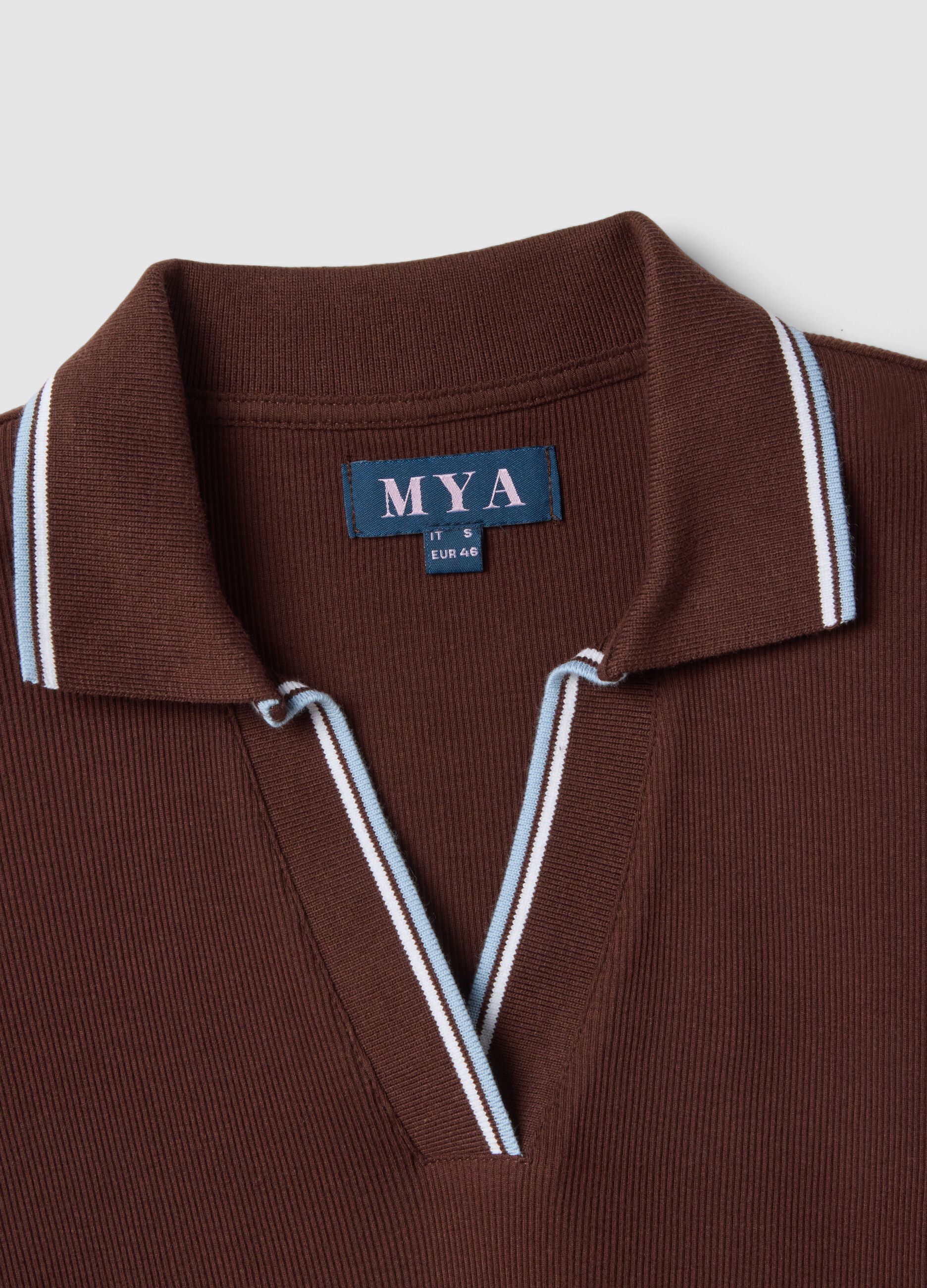 Short-sleeve brown pure cotton polo shirt regular fit