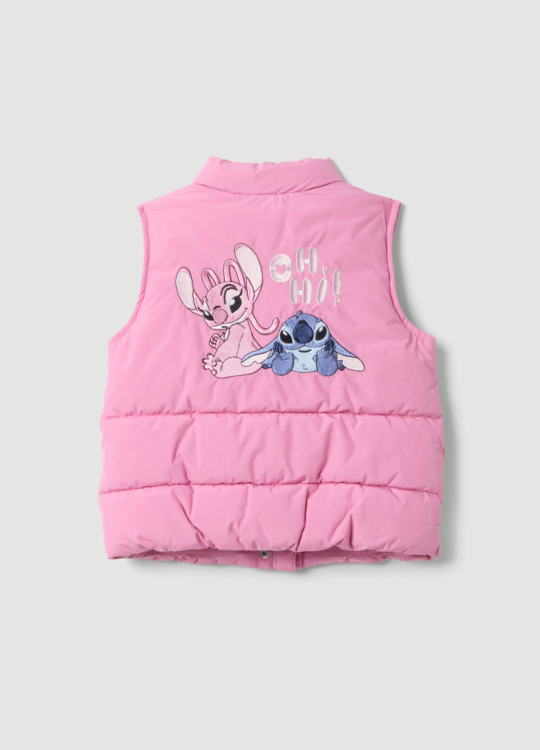 Girls&rsquo; pink padded gilet with Lilo & Stitch embroidery