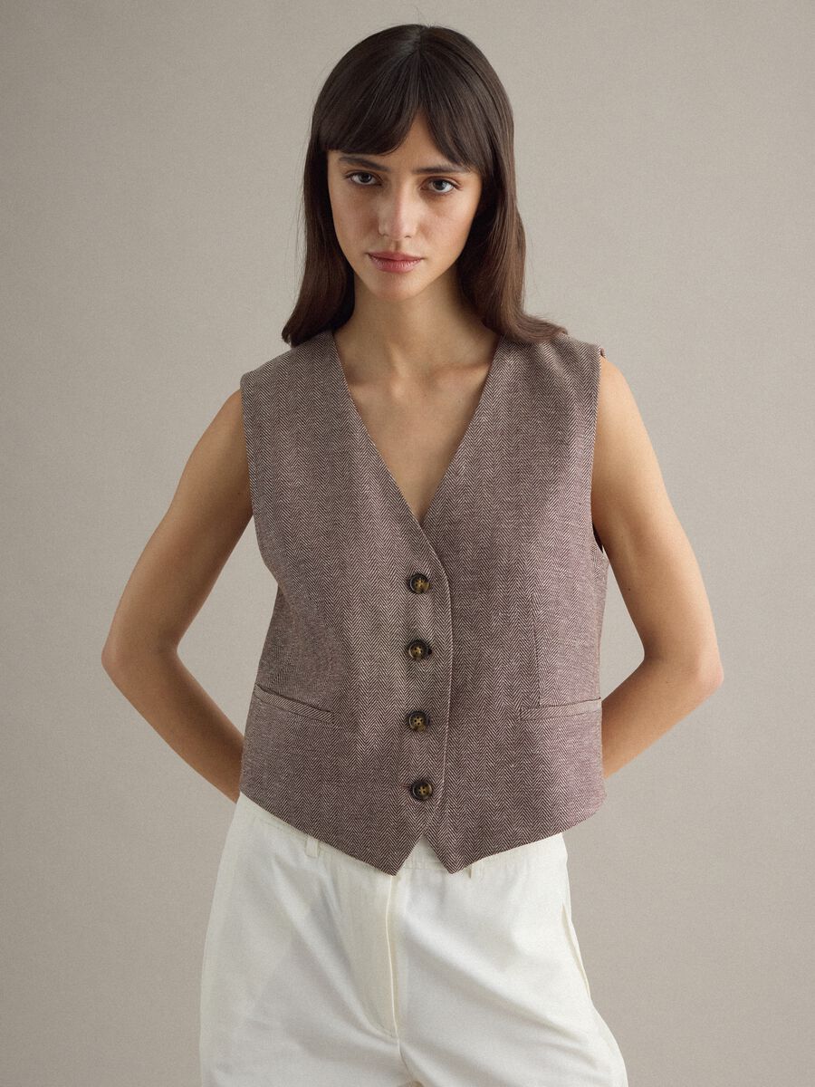 Gilet in misto viscosa e lino a righe multicolor regular fit_1