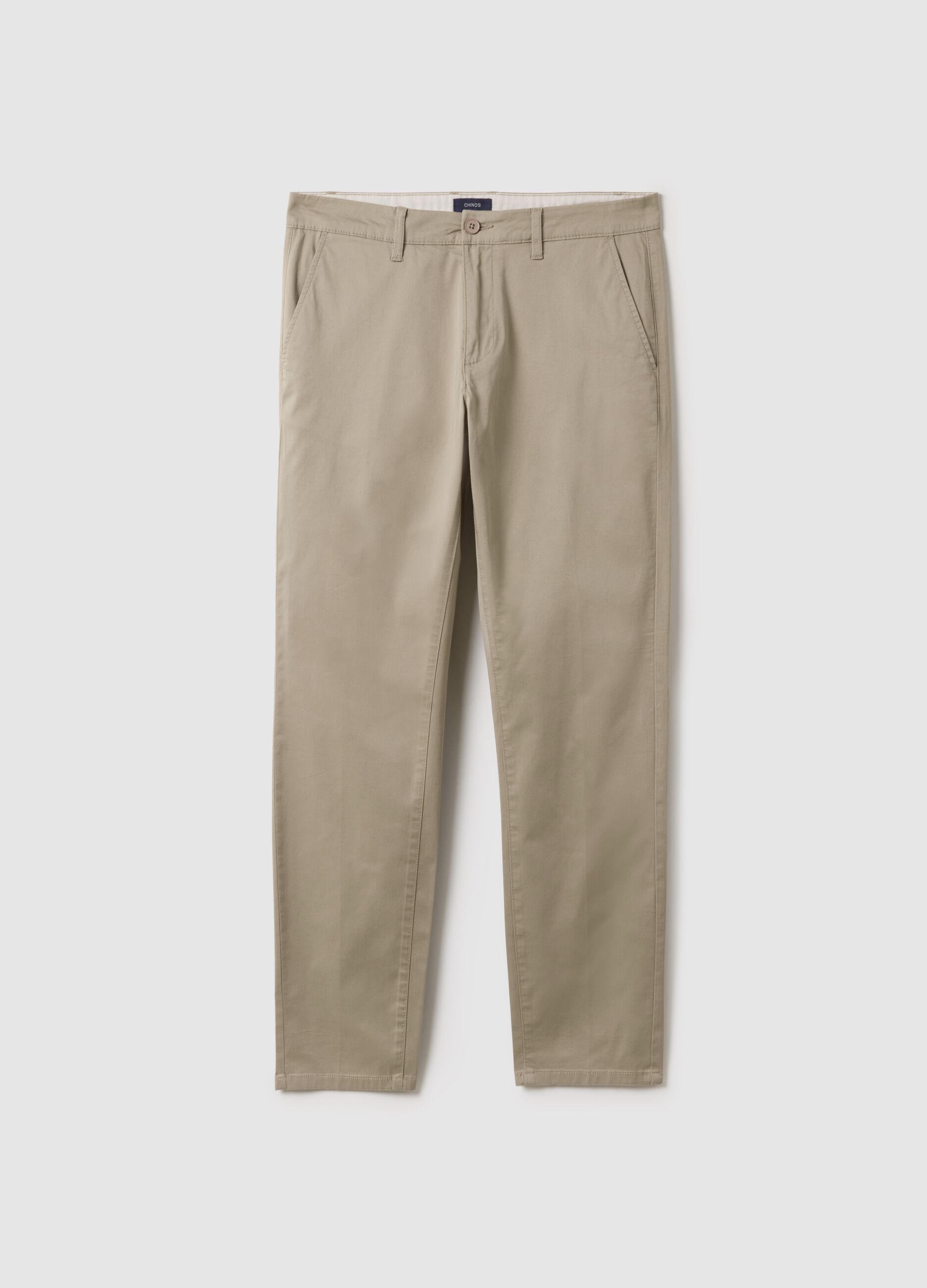 Beige slim fit stretch cotton chino trousers