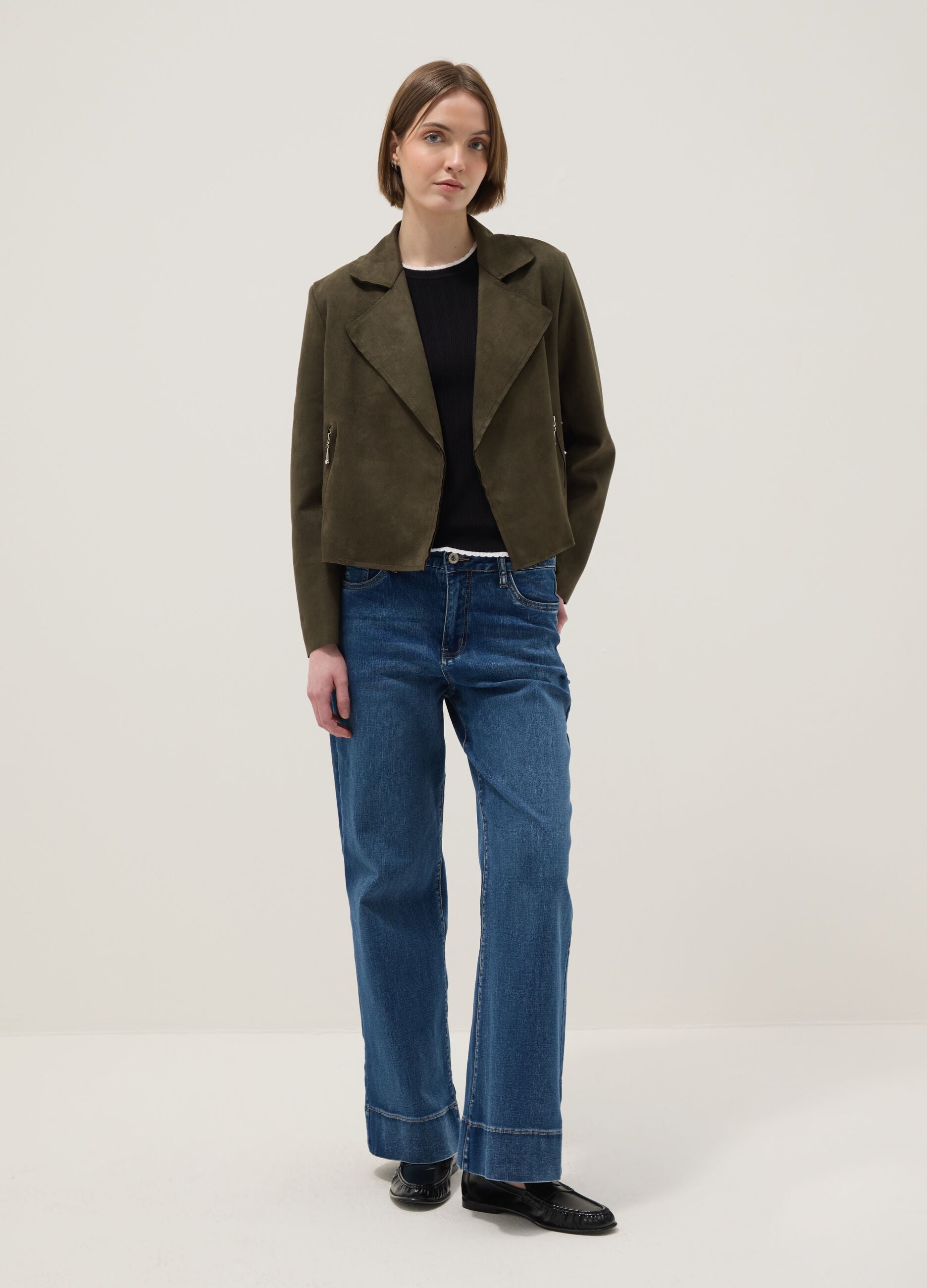 Regular fit green cotton biker jacket