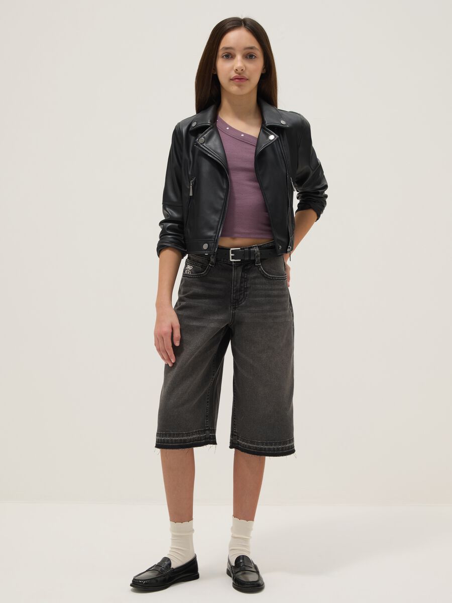 Girls&rsquo; black 100% cotton denim shorts &ndash; skater fit_0