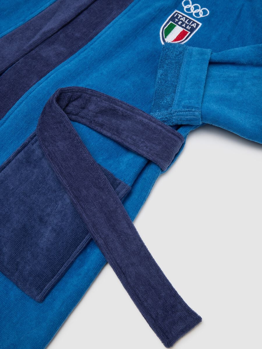 Blue children's hooded bathrobe in pure cotton with print_3