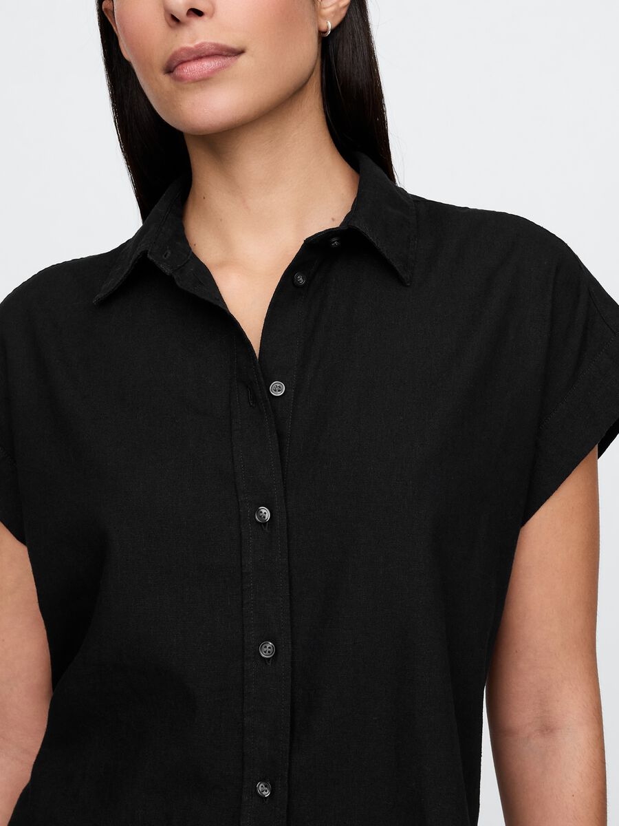 Black cropped linen and viscose shirt from Gap_3