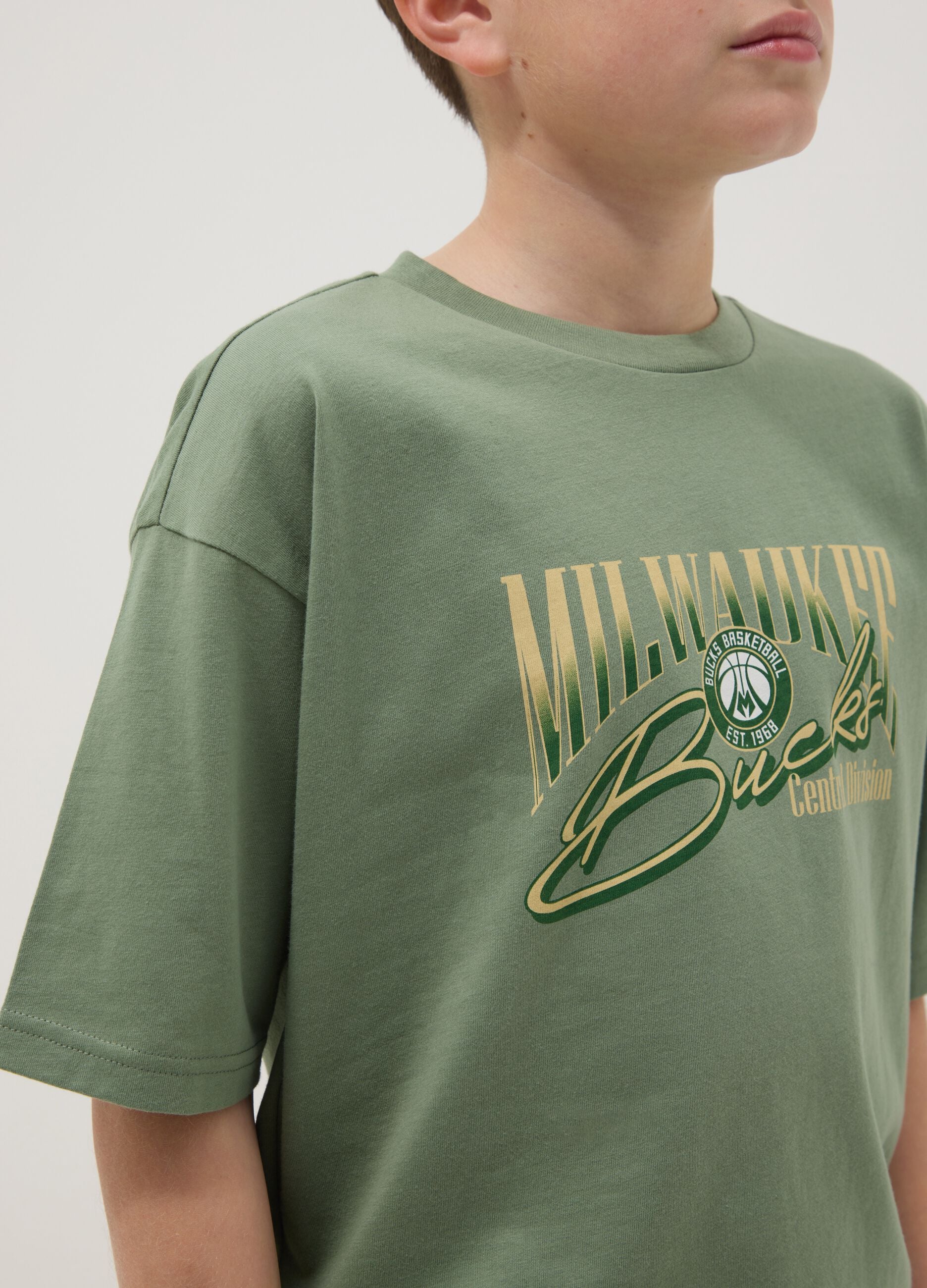 Children's green pure cotton oversized fit Milwaukee Bucks T-shirt