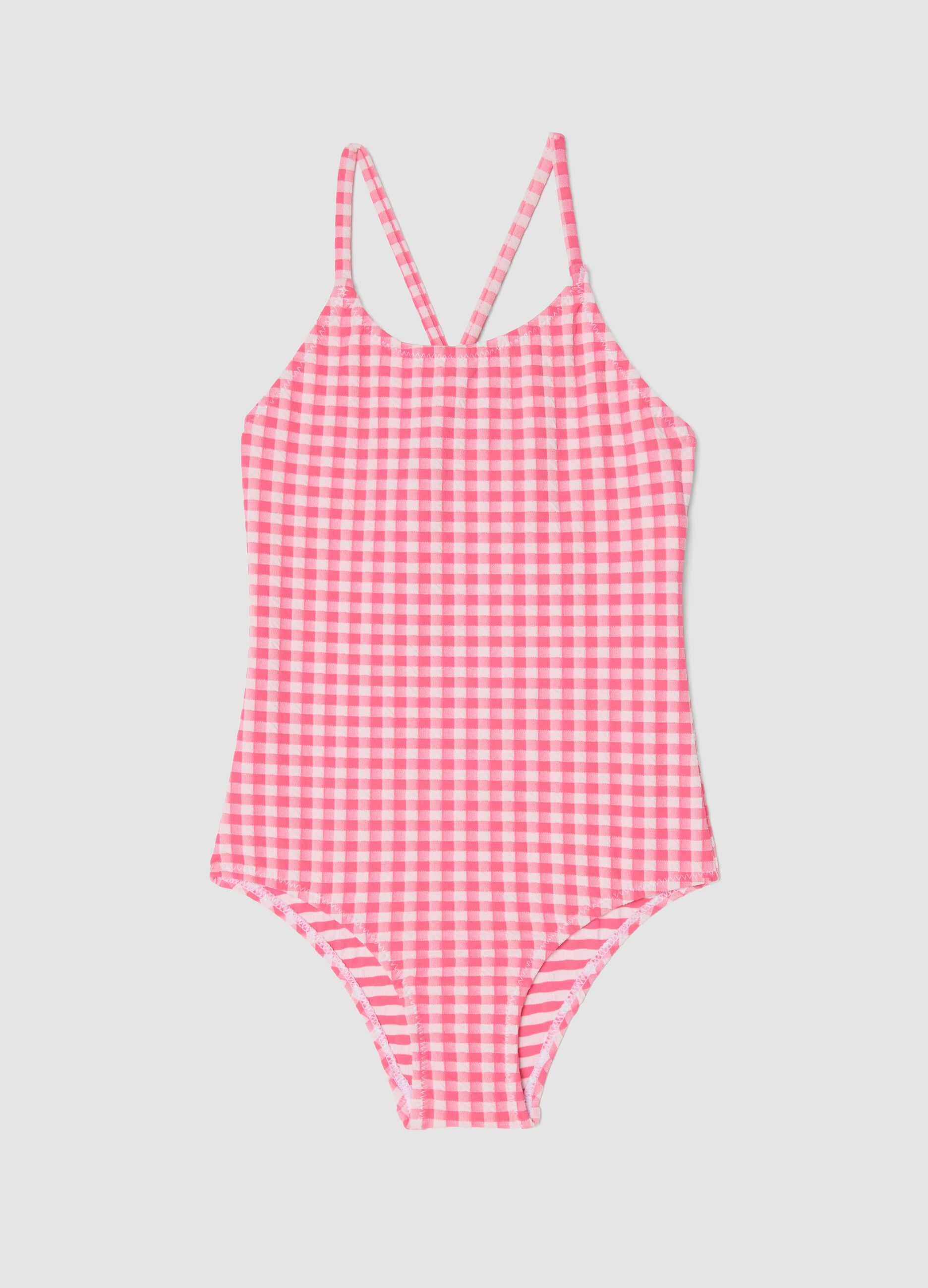 Pink gingham stretch swimsuit
