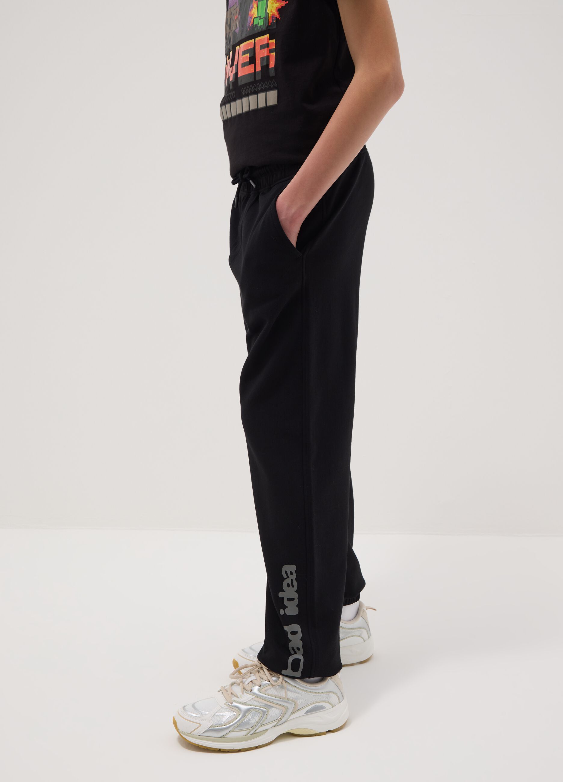 Boys' regular fit pure cotton black jogger trousers