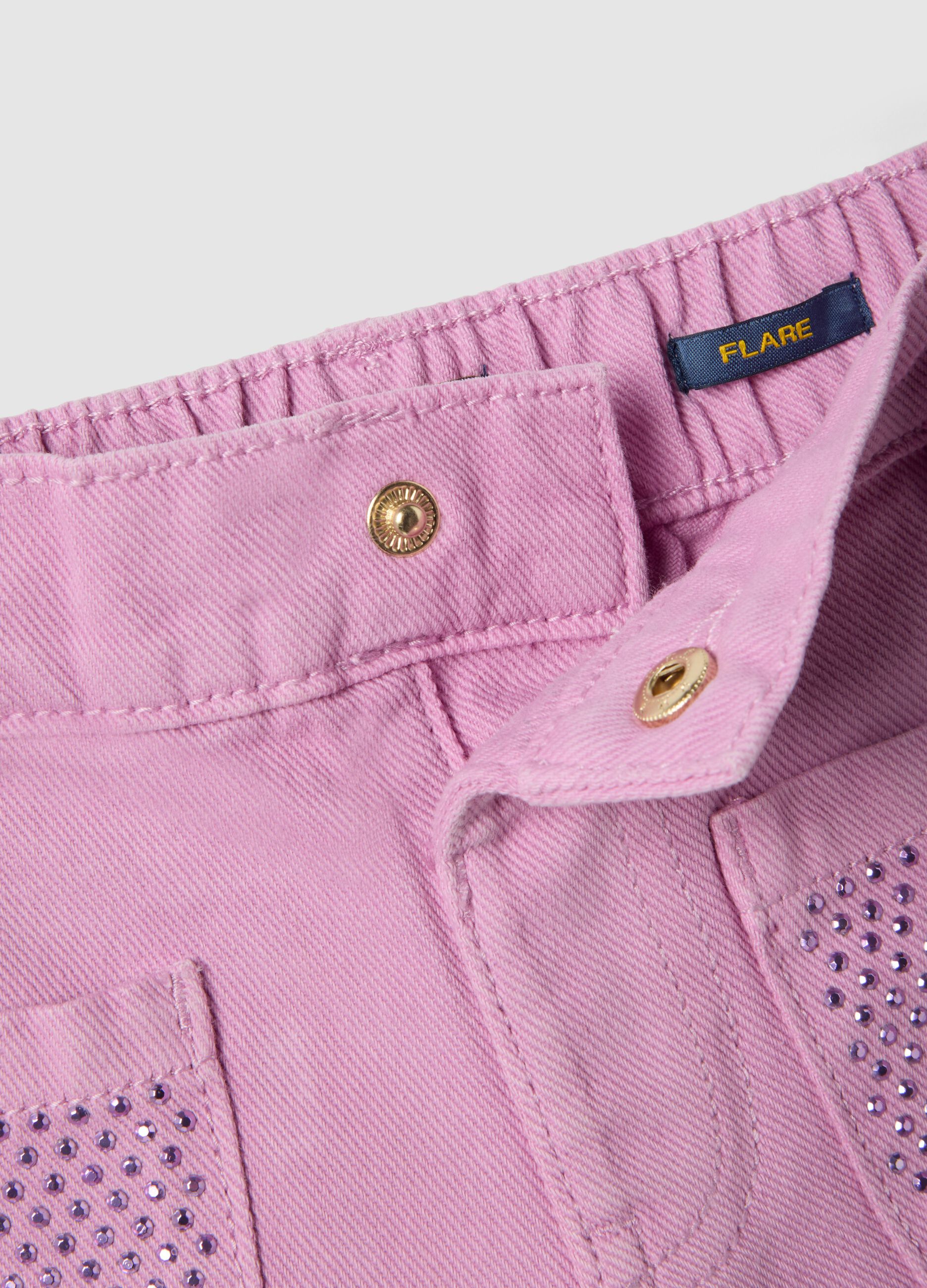 Girls' Pink Regular Fit Cotton Flare Trousers