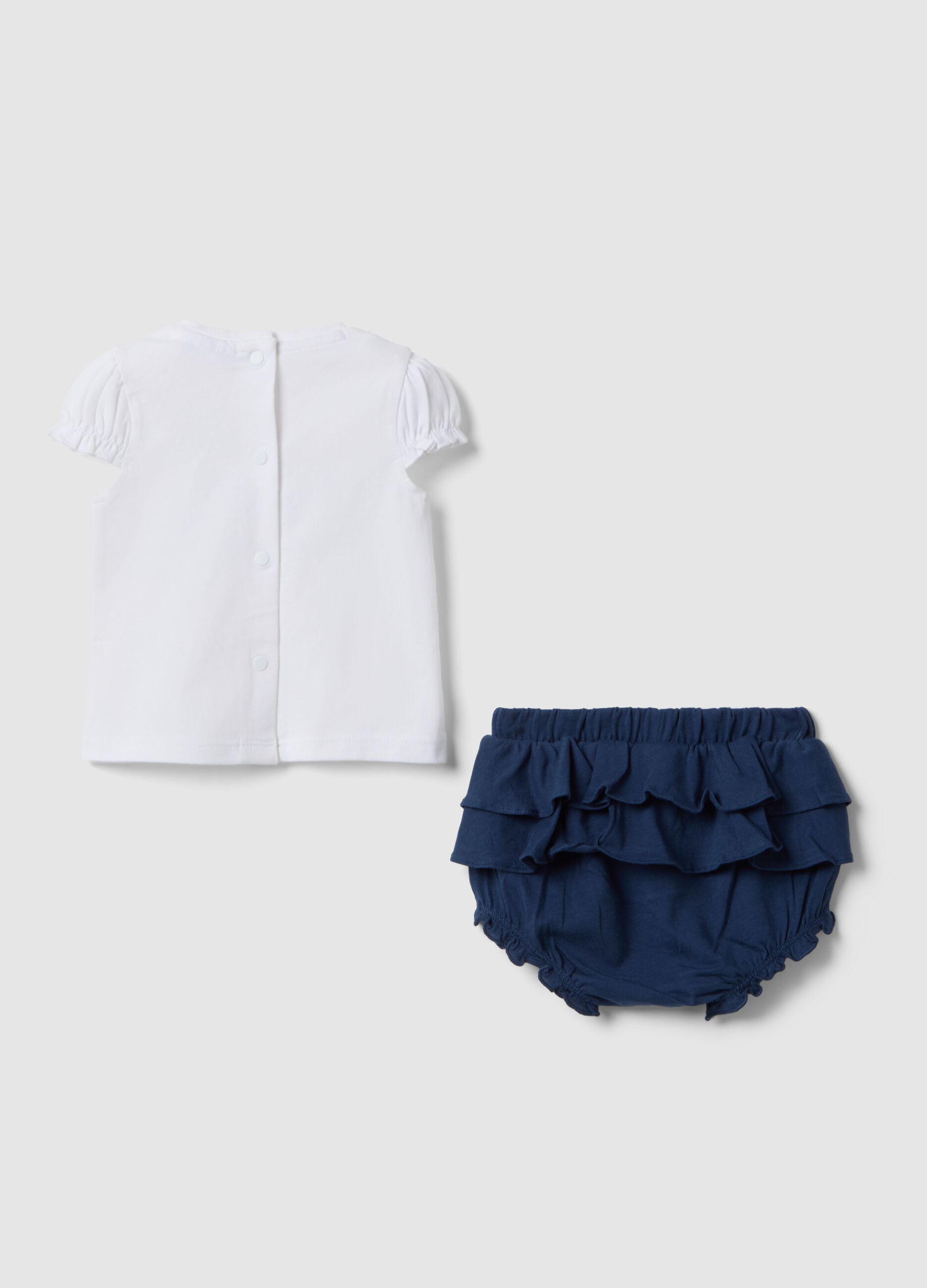 Baby girl's pure white and blue cotton set with ruffles