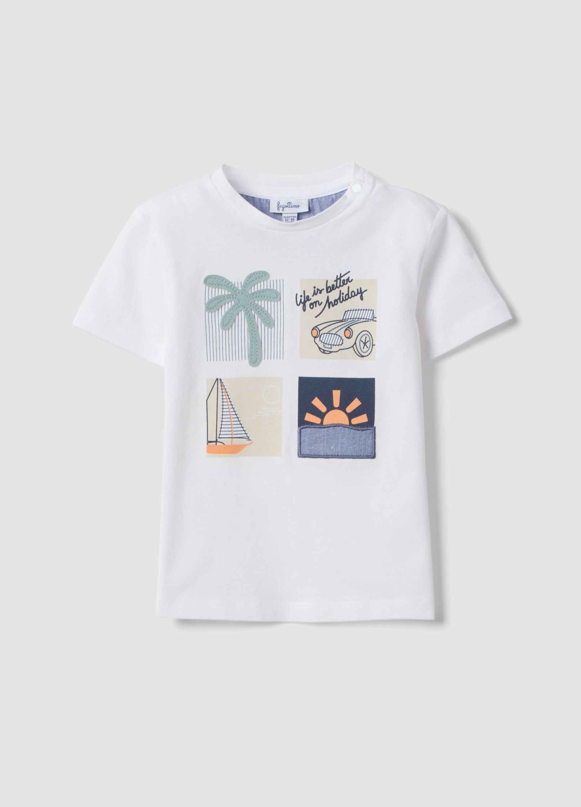 White short-sleeve pure cotton T-shirt with print