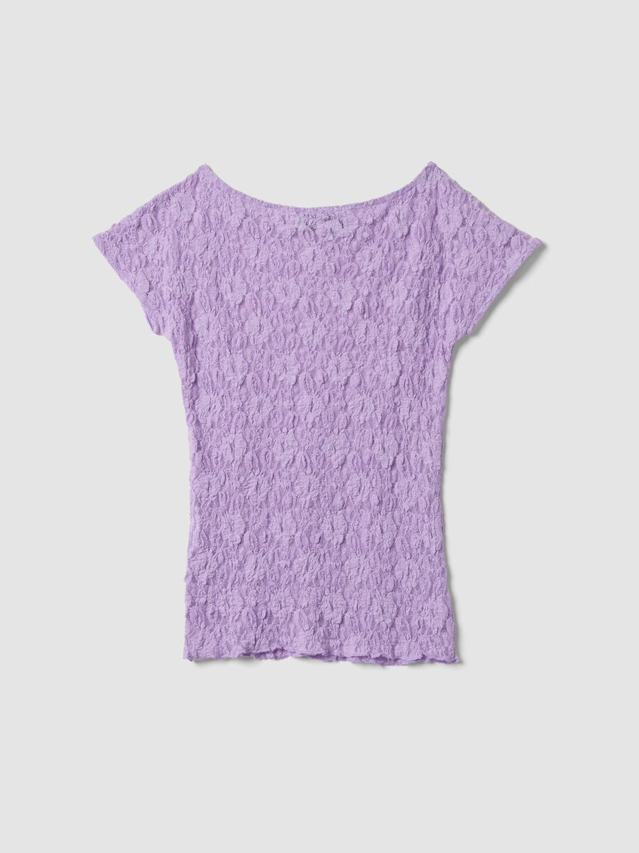 Purple stretch T-shirt with raised floral texture_1