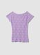 Purple stretch T-shirt with raised floral texture_1
