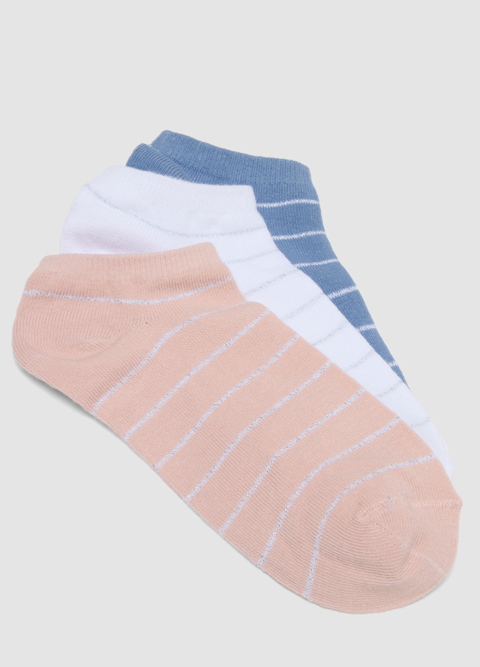 Seven-pack of multicolour striped no-show socks in a cotton blend
