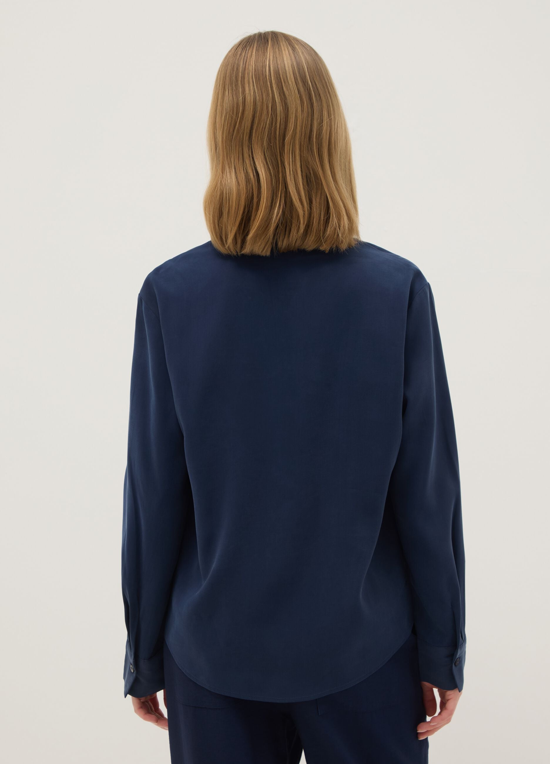 Blue Long Sleeve Shirt in Viscose Blend Regular Fit