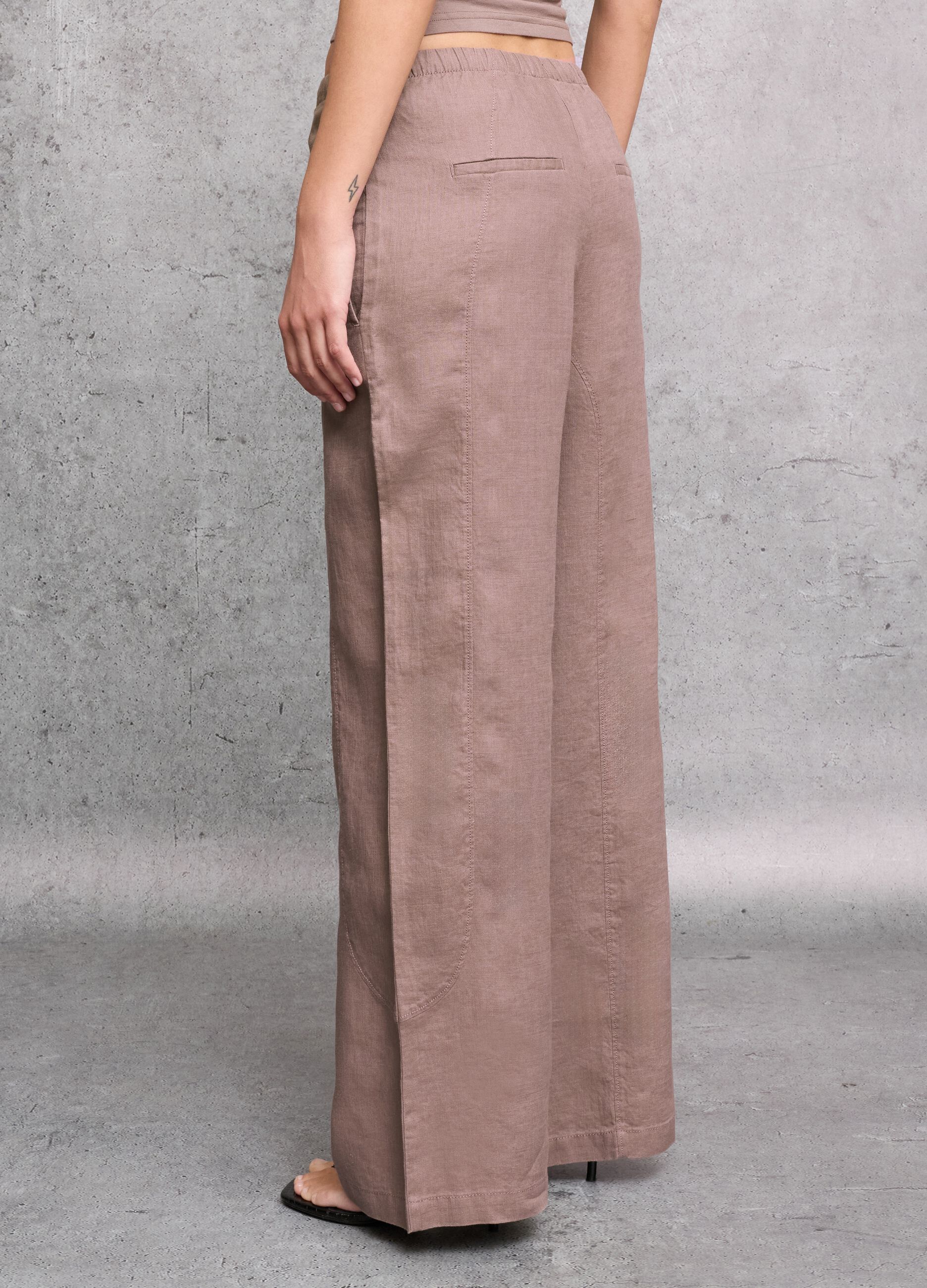 100% Linen Wide-Leg Trousers in Mocha