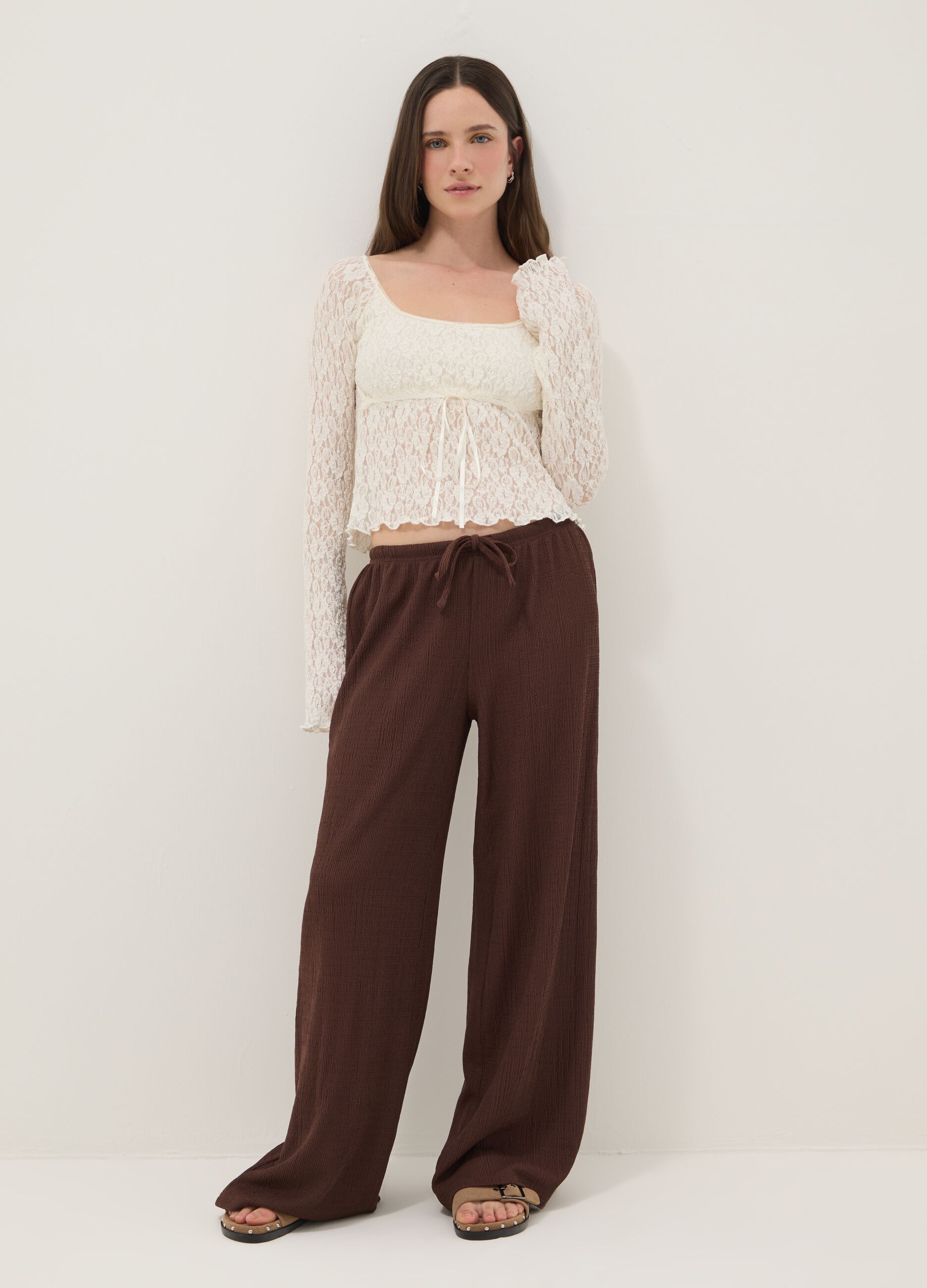 Brown Wide Leg Jogger Trousers