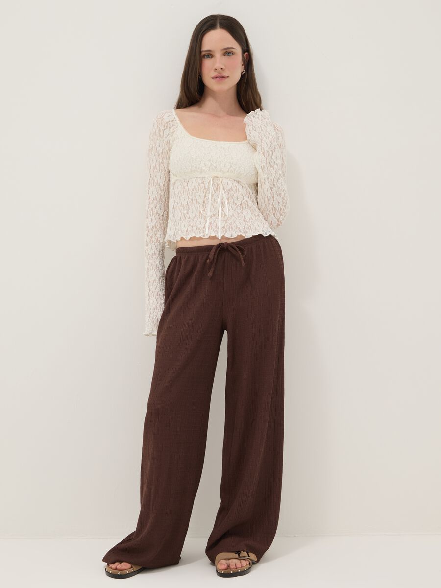 Brown Wide Leg Jogger Trousers_0
