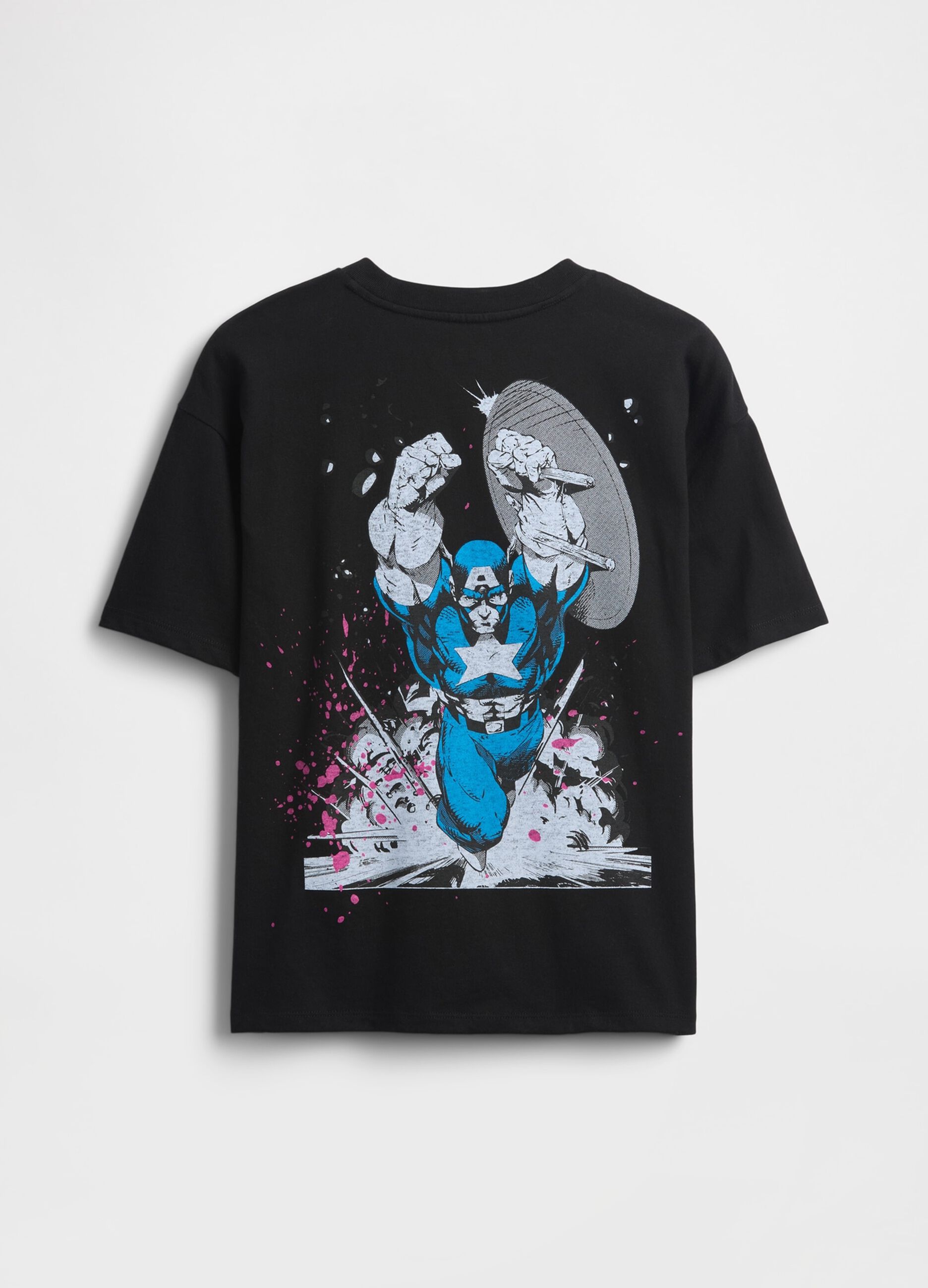 Black Cotton T-shirt with Captain America Prints