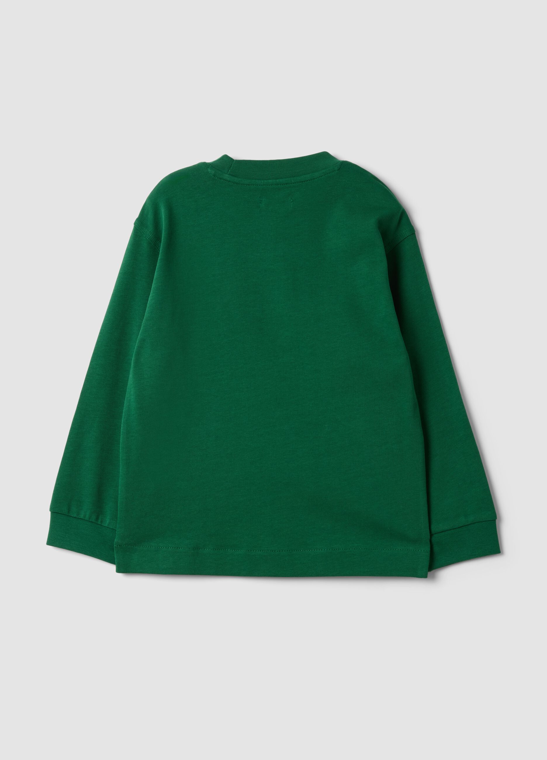 Green long-sleeve crew-neck pure cotton T-shirt for boys