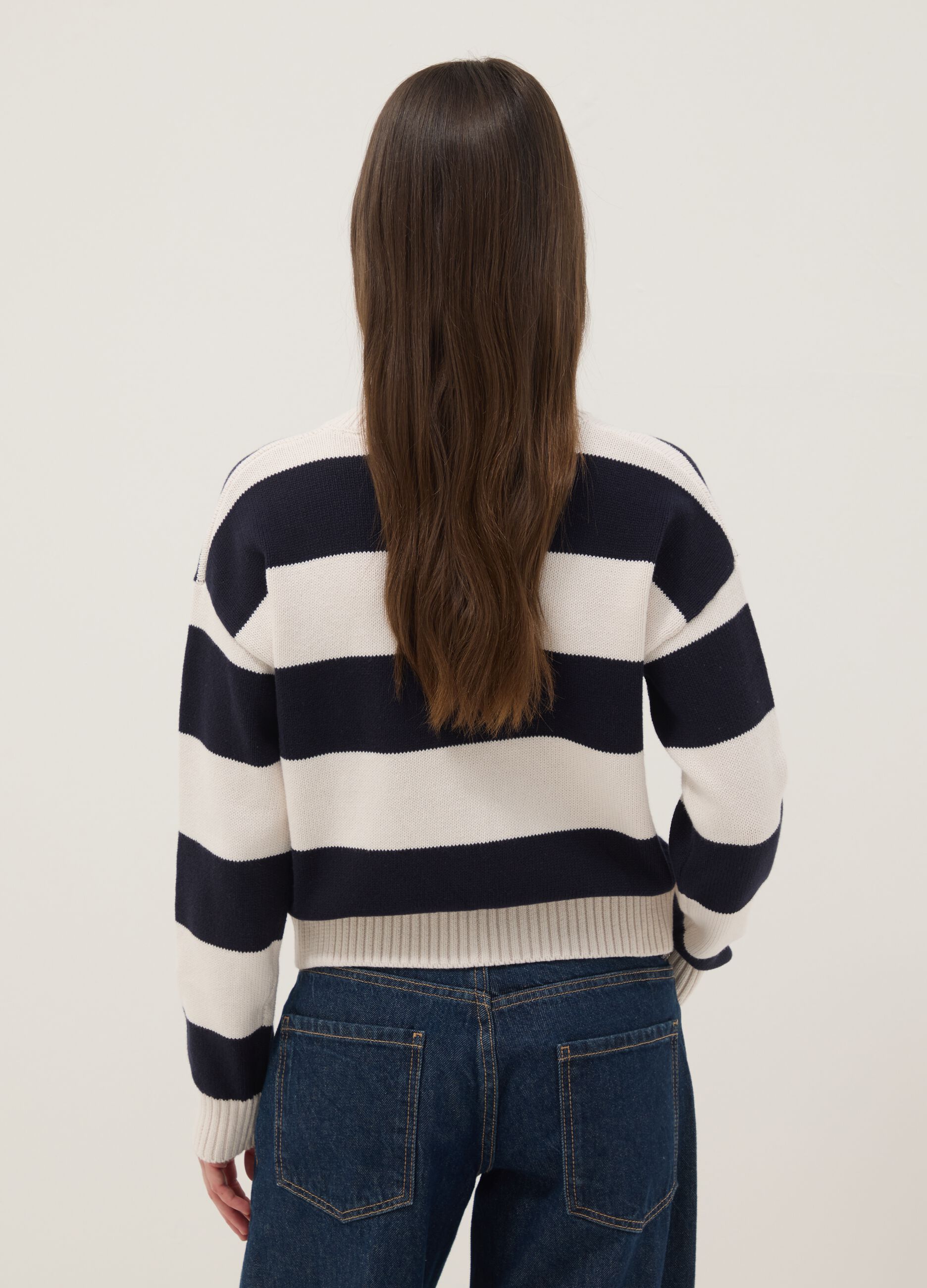 Regular fit multicolour striped cotton blend jumper with heart
