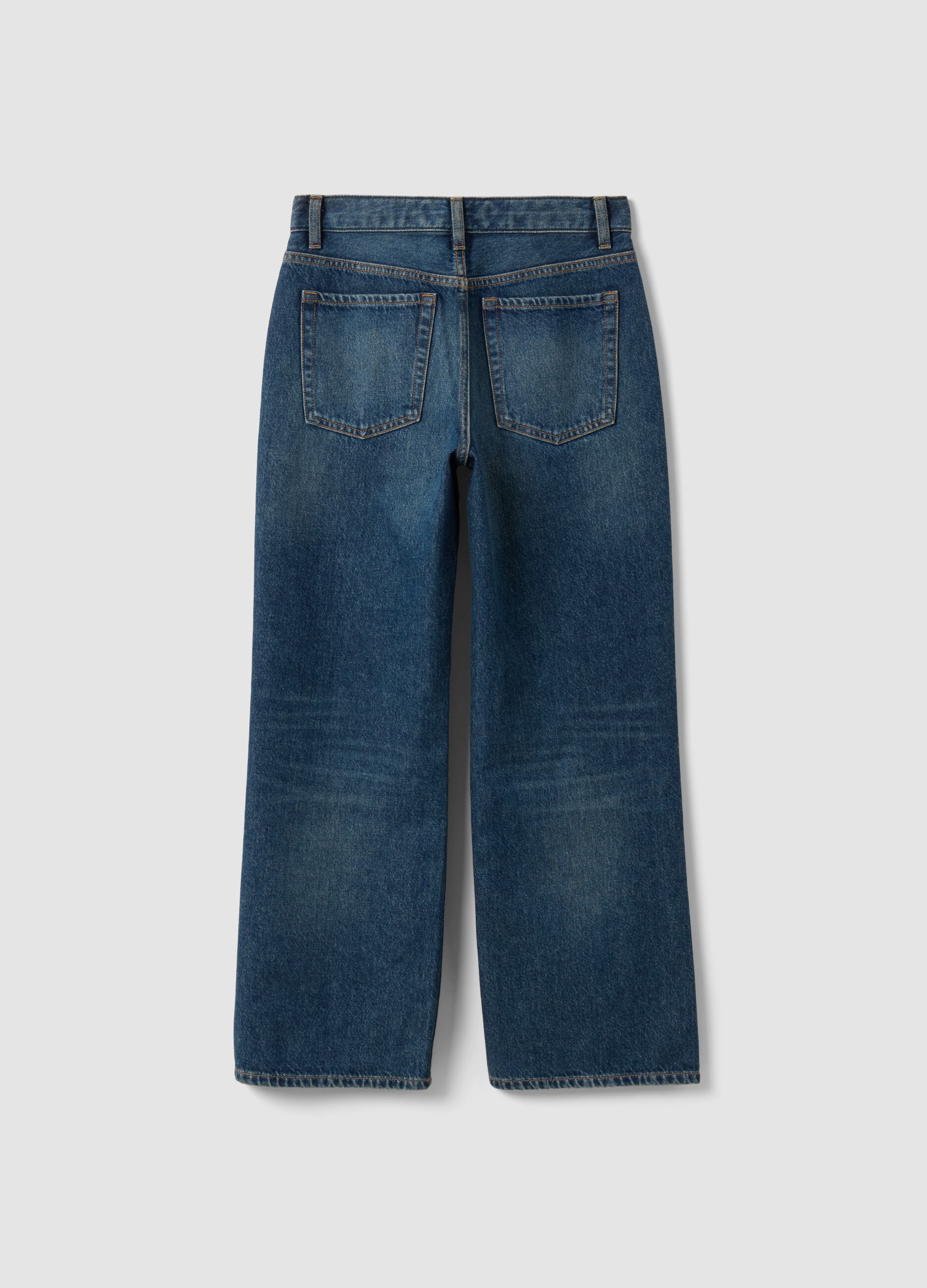 Dark blue pure cotton straight-fit jeans