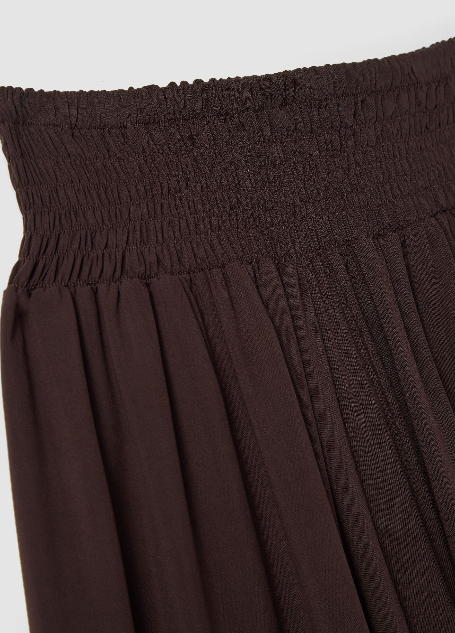 Wide brown pure viscose trousers with elasticated waist, regular fit