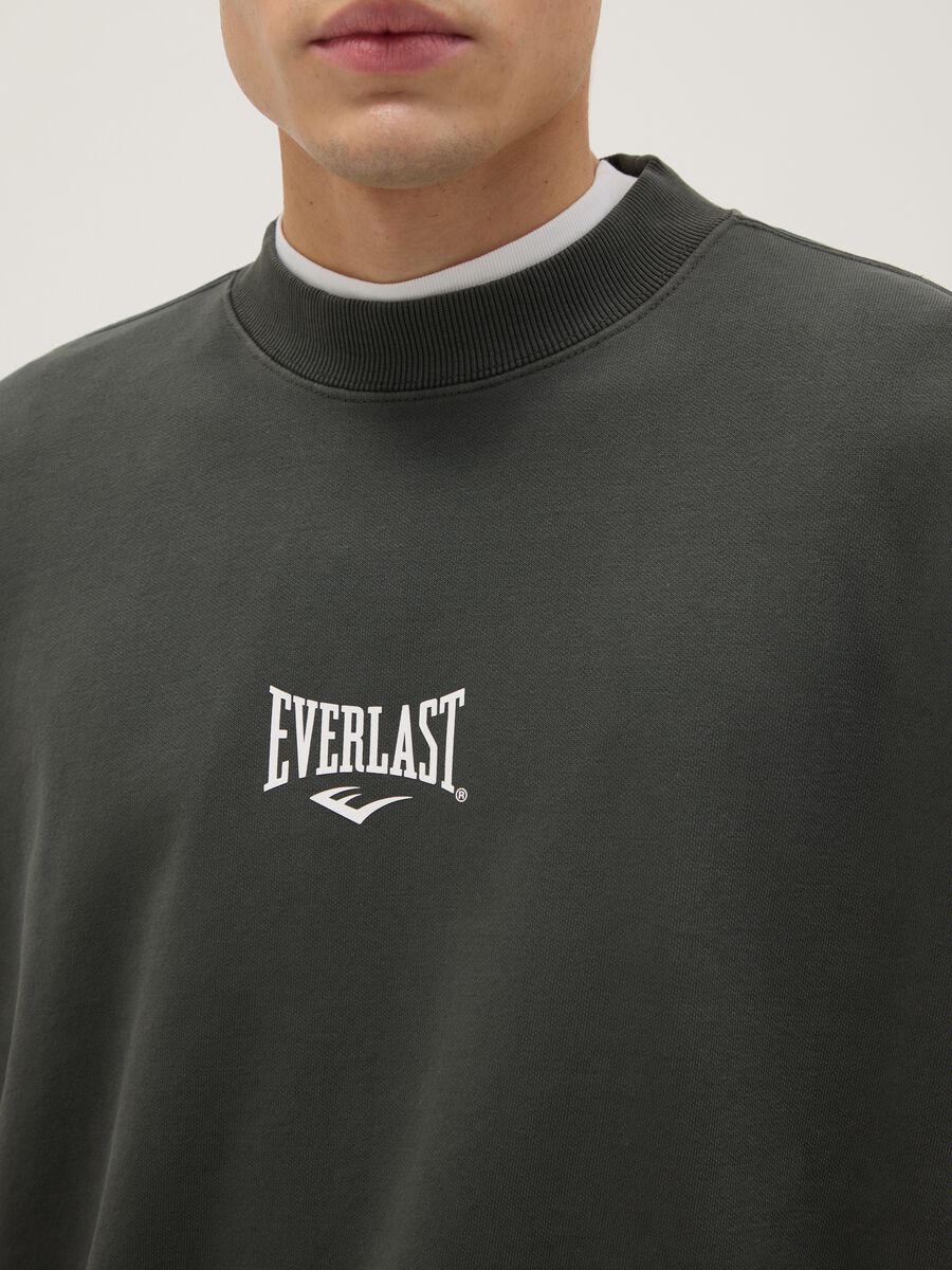 Black cotton blend regular fit sweatshirt with Everlast logo_3