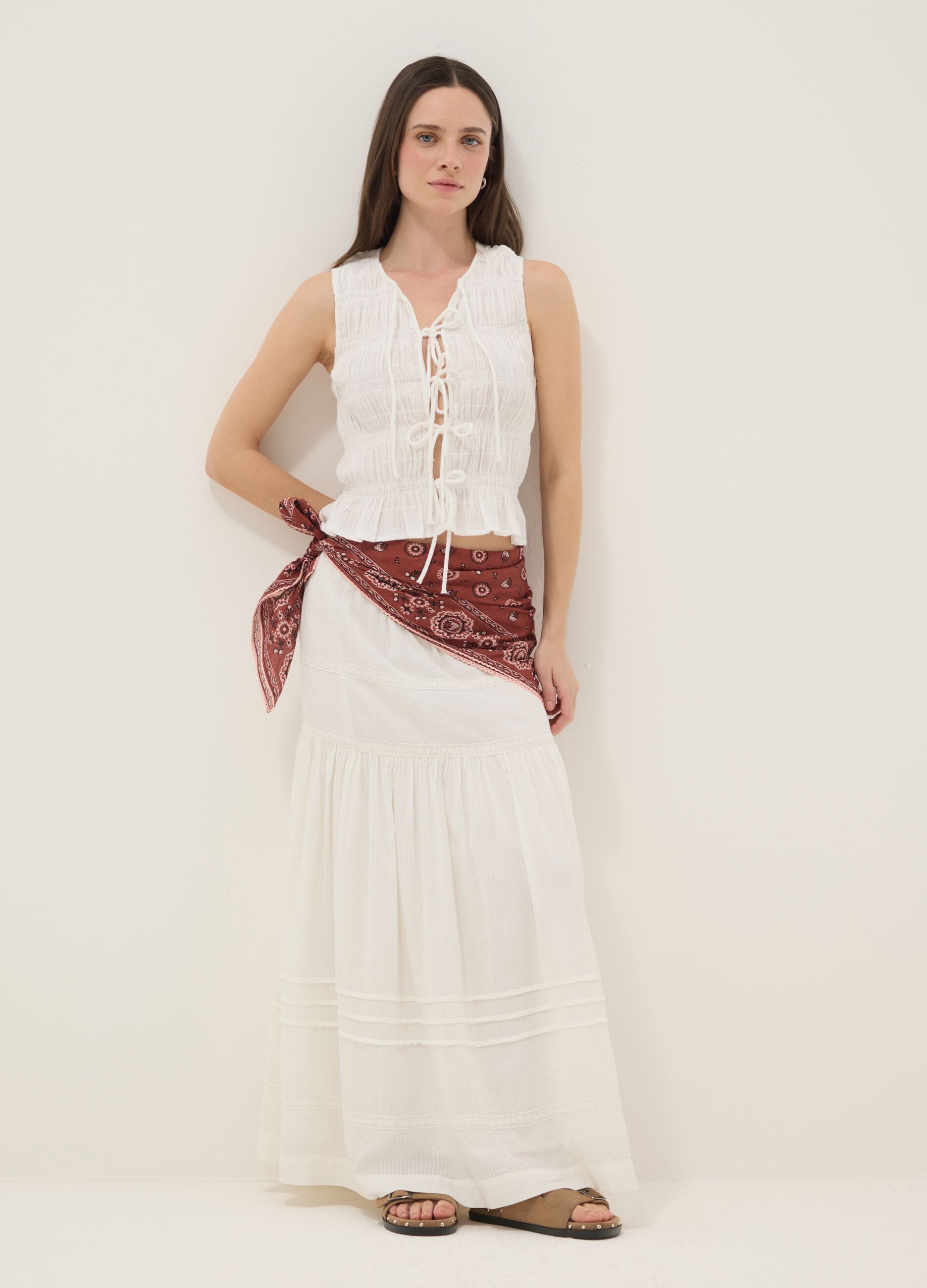 White pure cotton blouse regular fit with bow closure