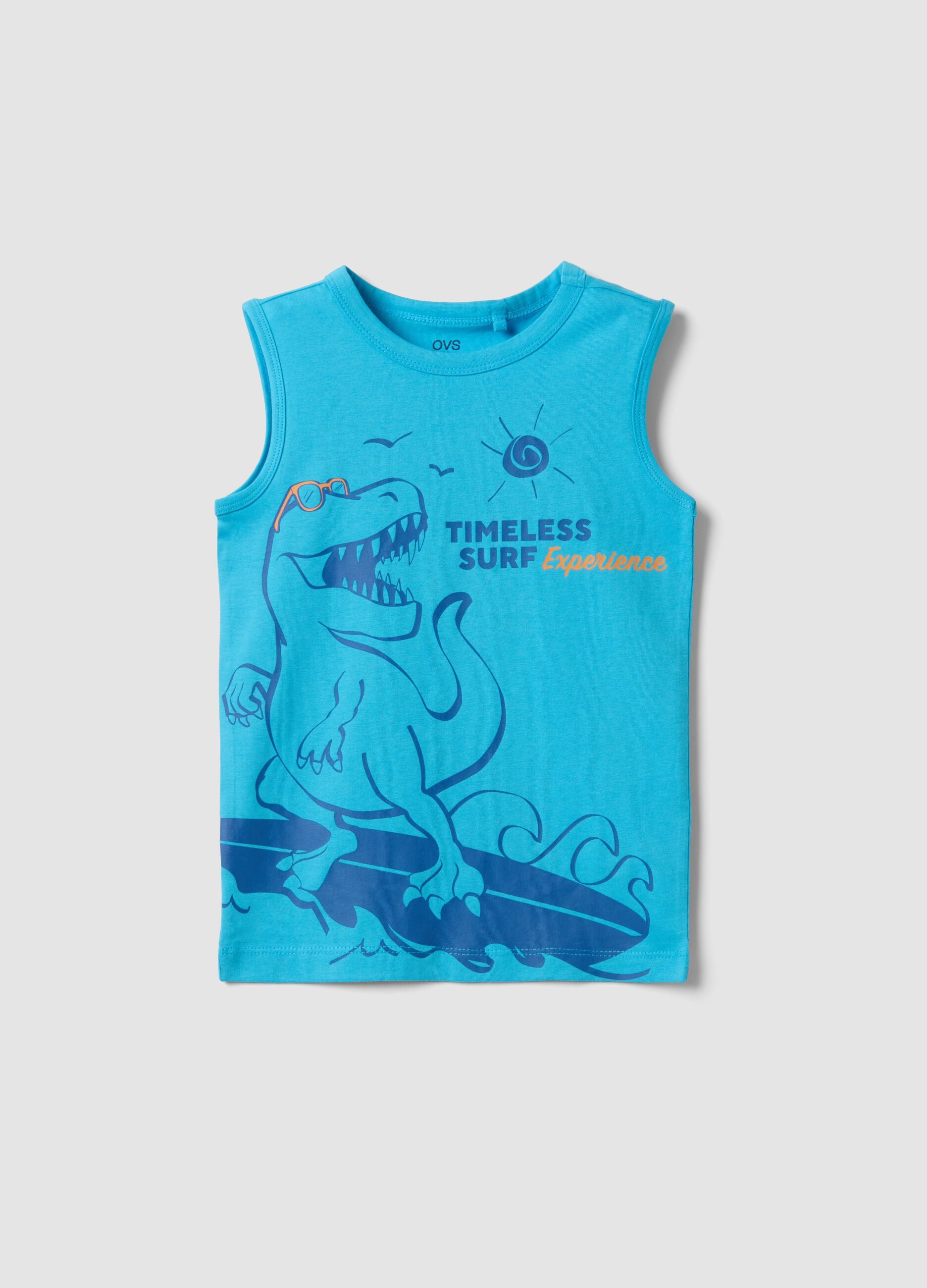Blue pure cotton surf-print vest top for boys, regular fit
