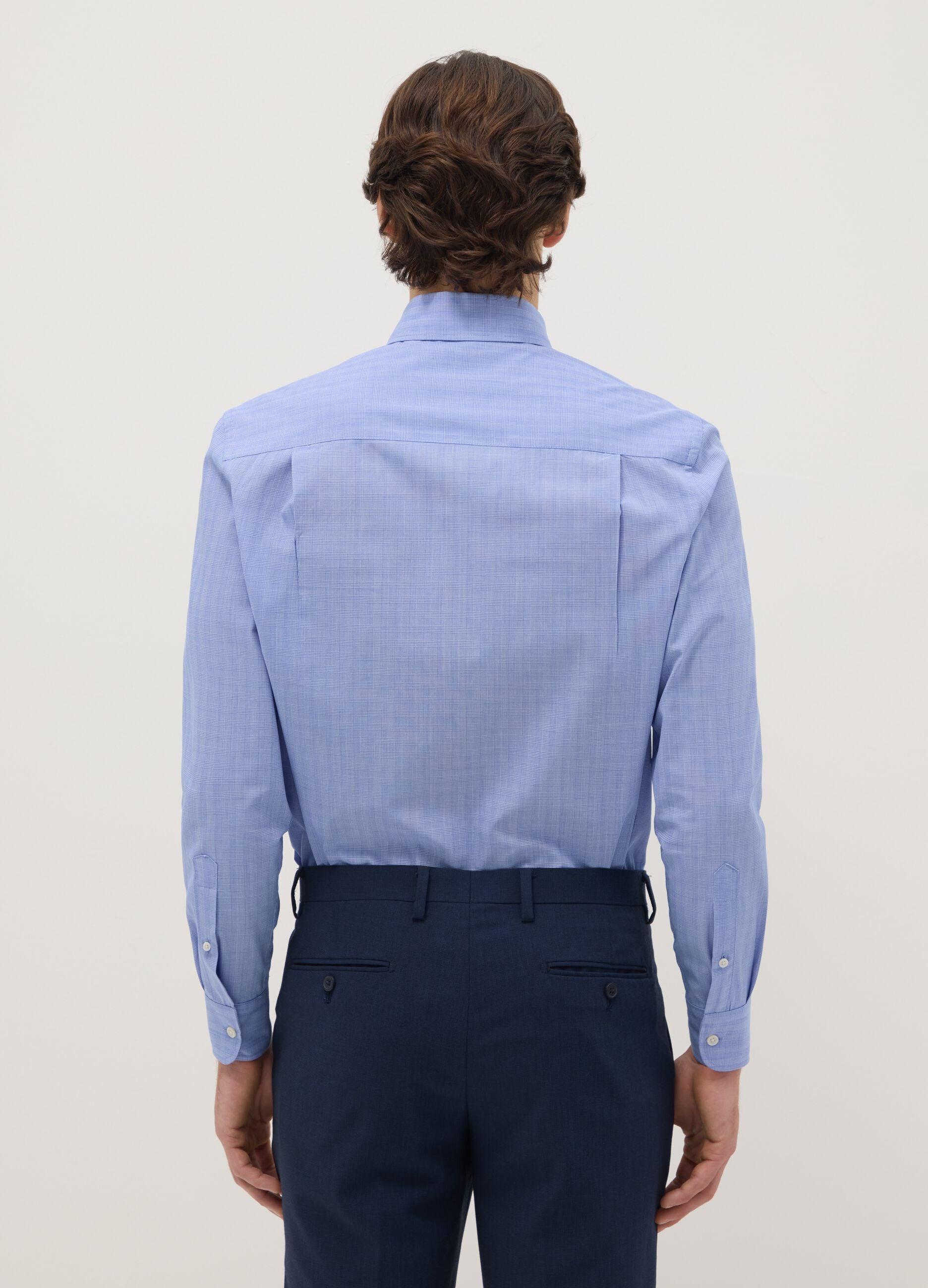 Blue check regular fit cotton blend shirt easy iron