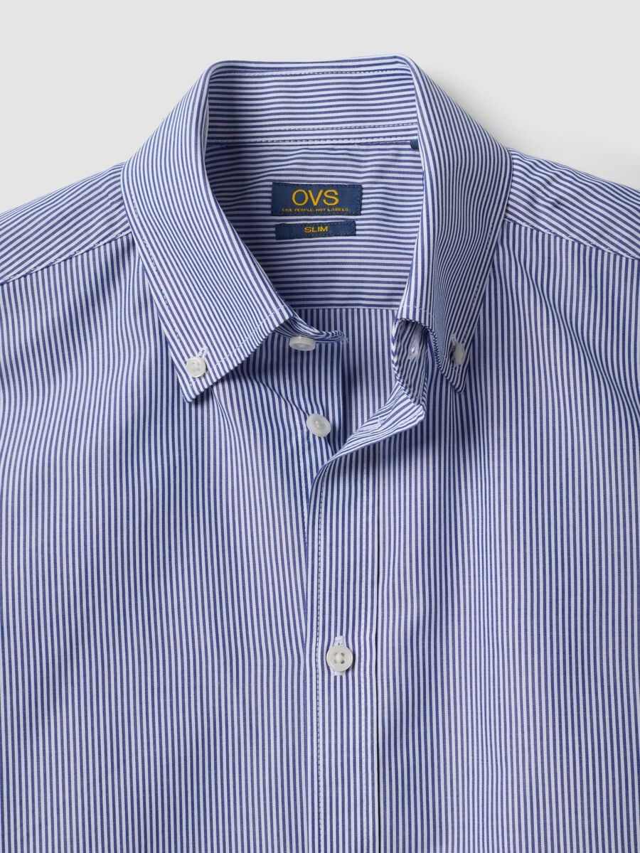 Blue striped cotton-blend button-down shirt, easy iron, slim fit_6
