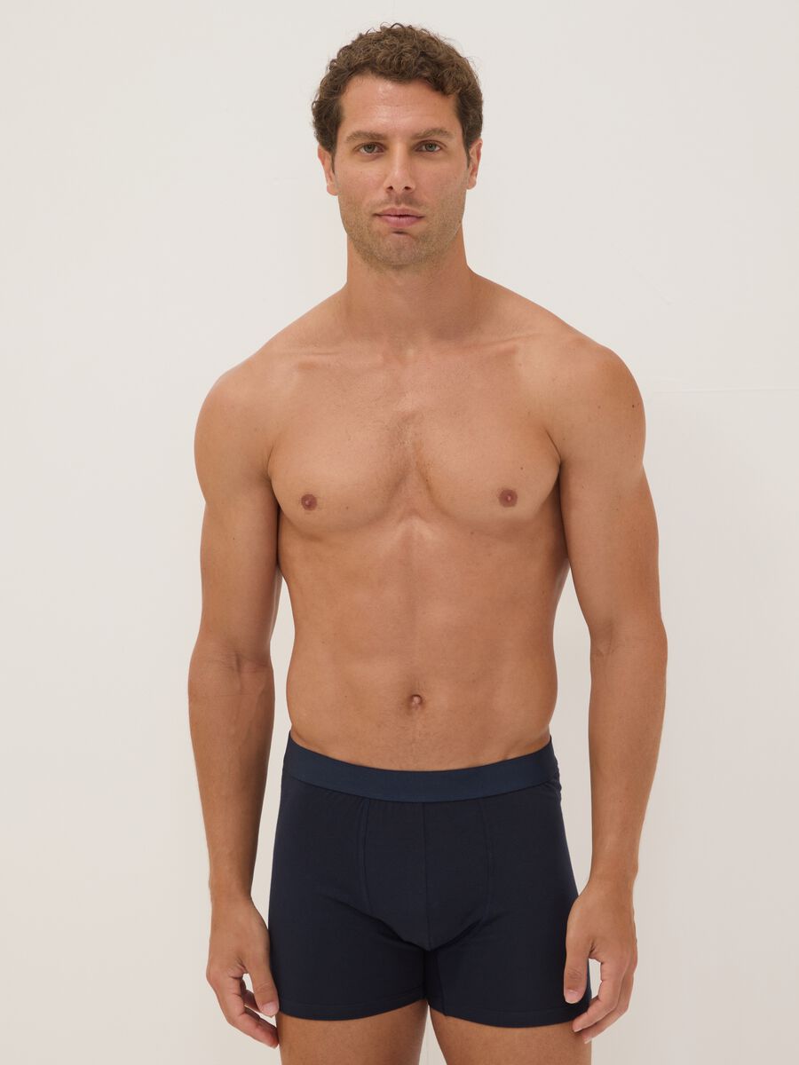 Tripack di boxer midi blu in cotone organico_0