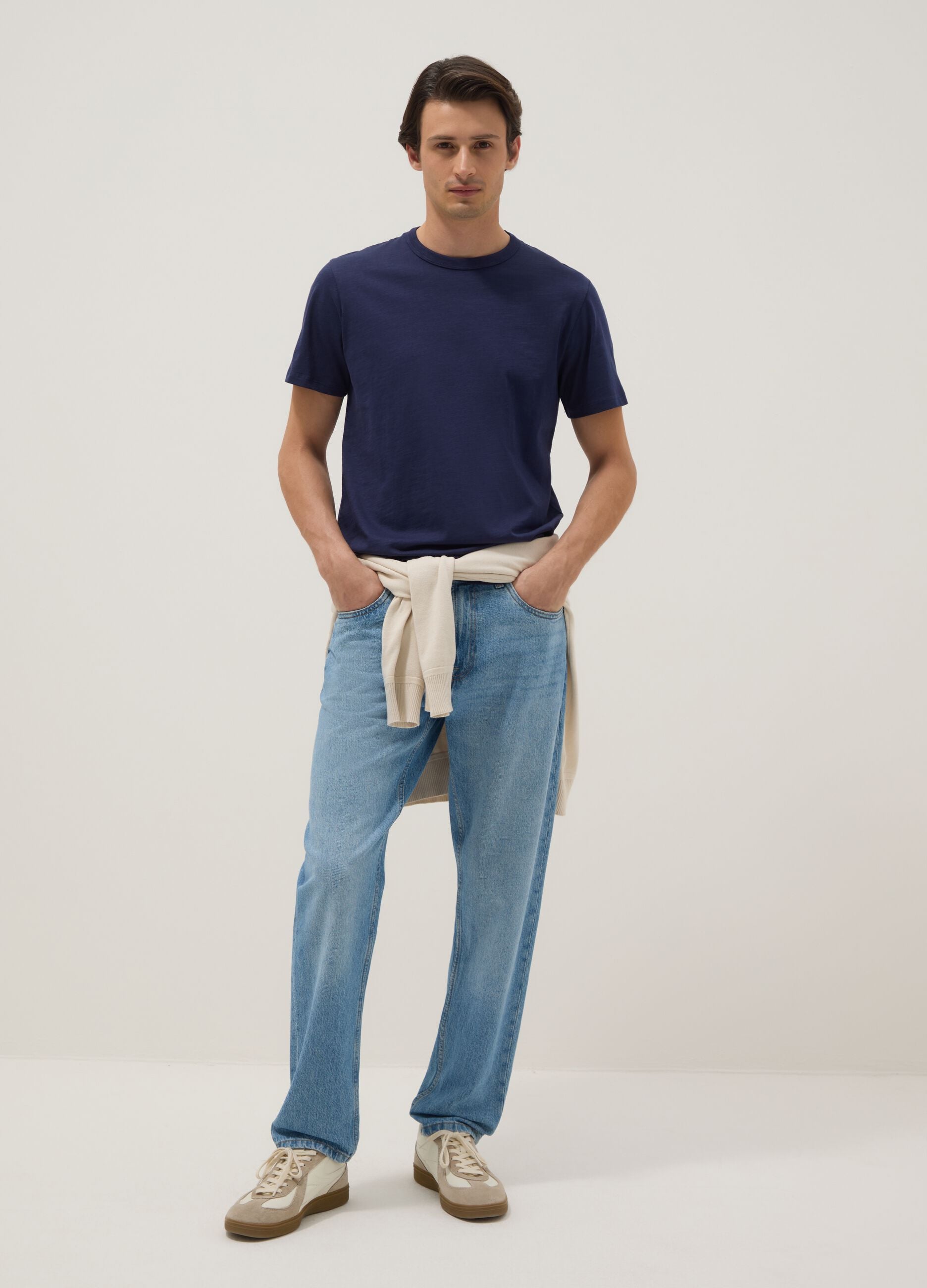 Blue short sleeve pure cotton t-shirt regular fit