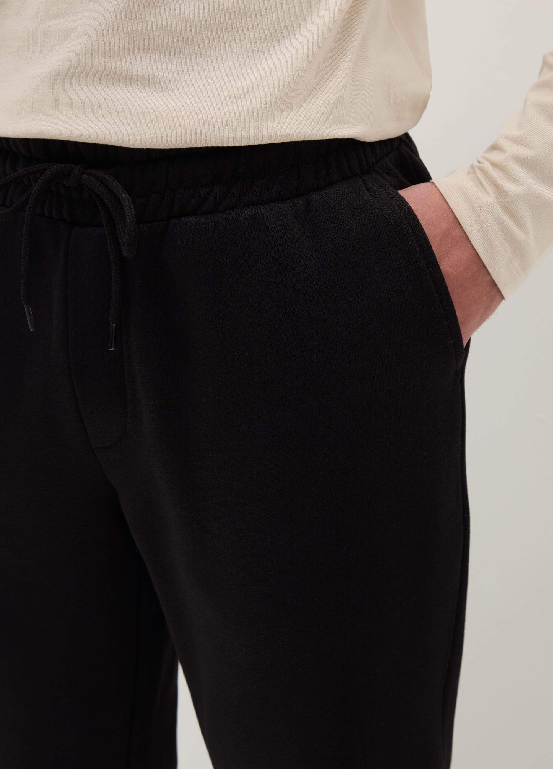 Black cotton blend regular fit jogger trousers