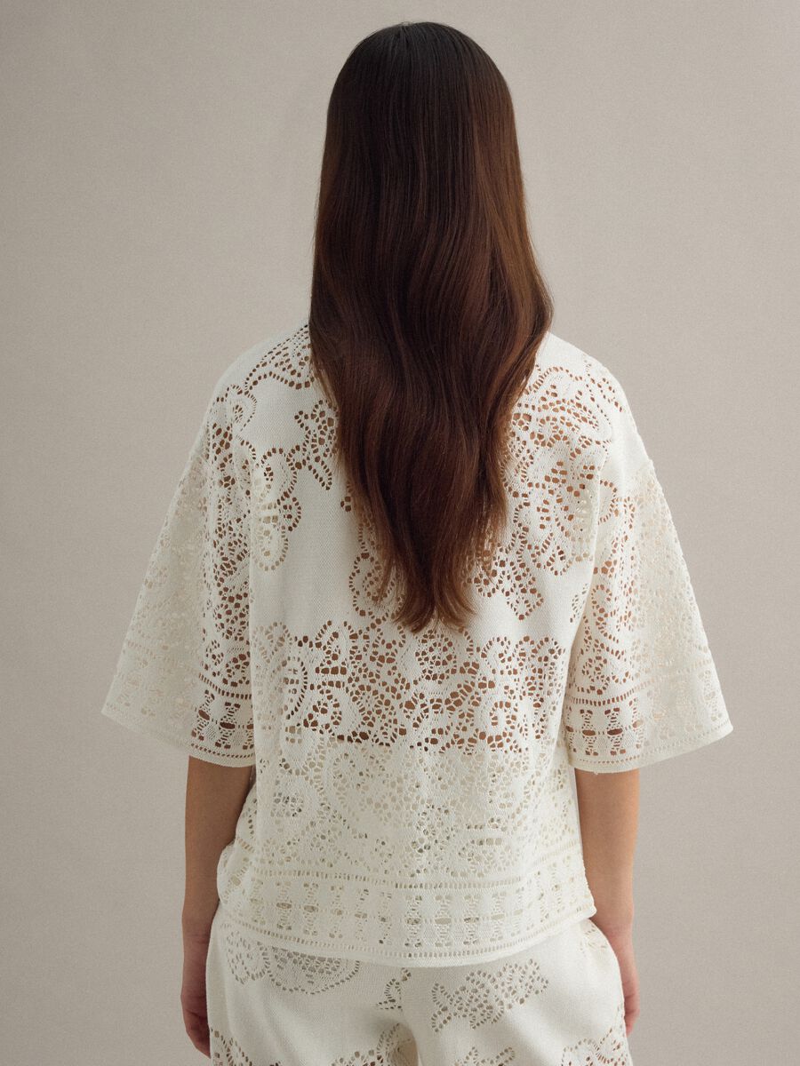 Polo bianca in crochet traforato di misto cotone regular fit_3