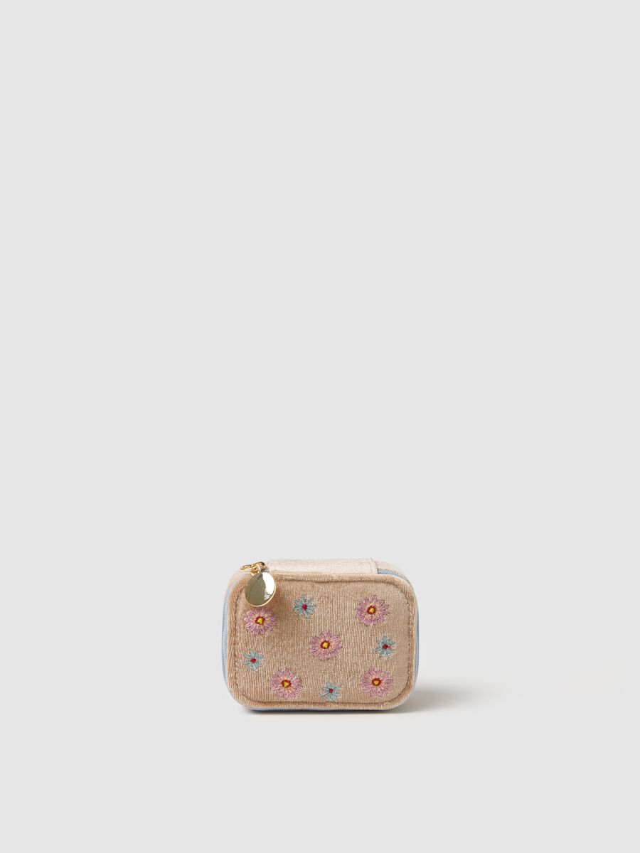 Multicolour Jewellery Box with Floral Embroidery and Zip_0