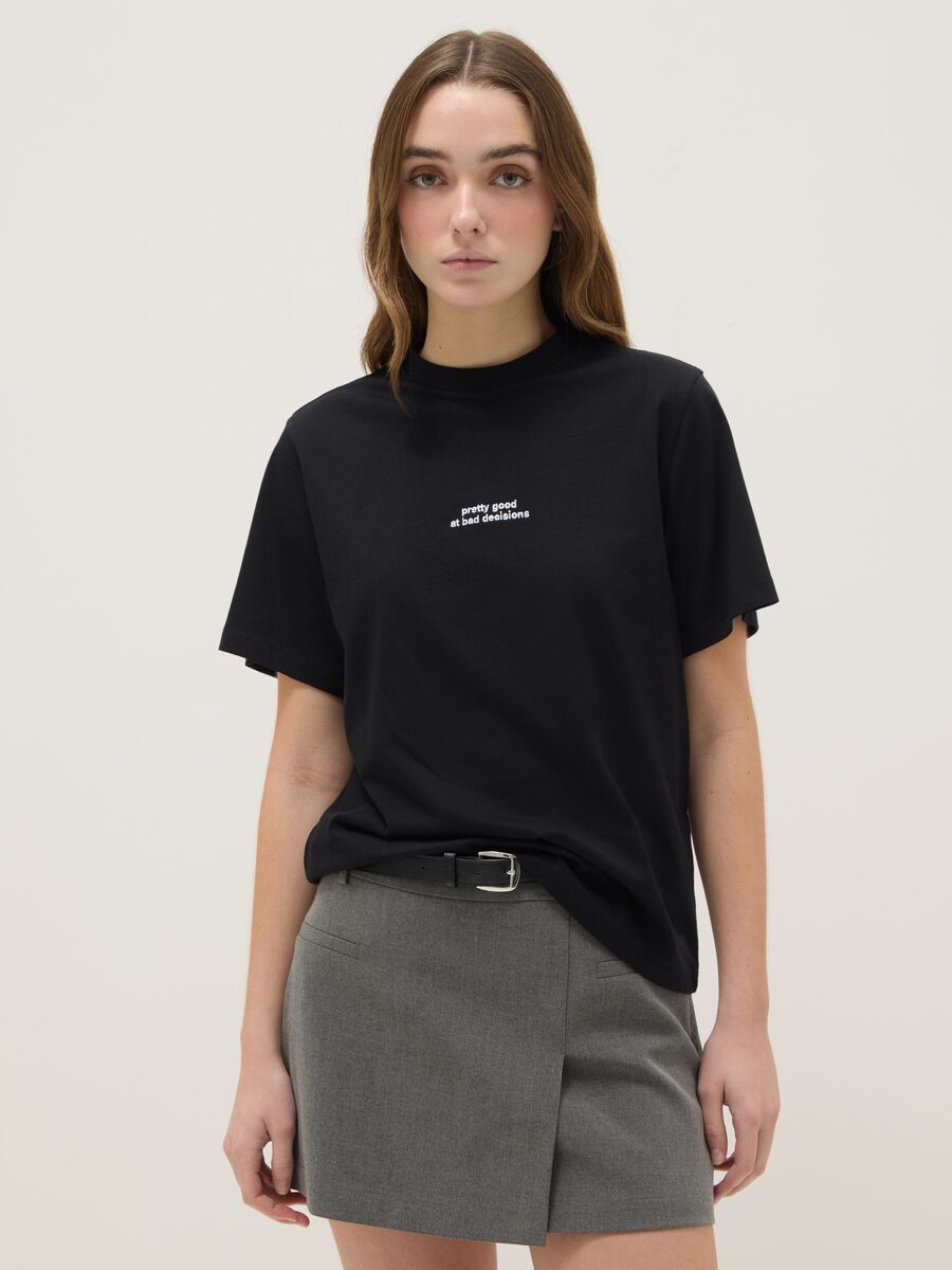 Black pure cotton regular fit t-shirt with print_0