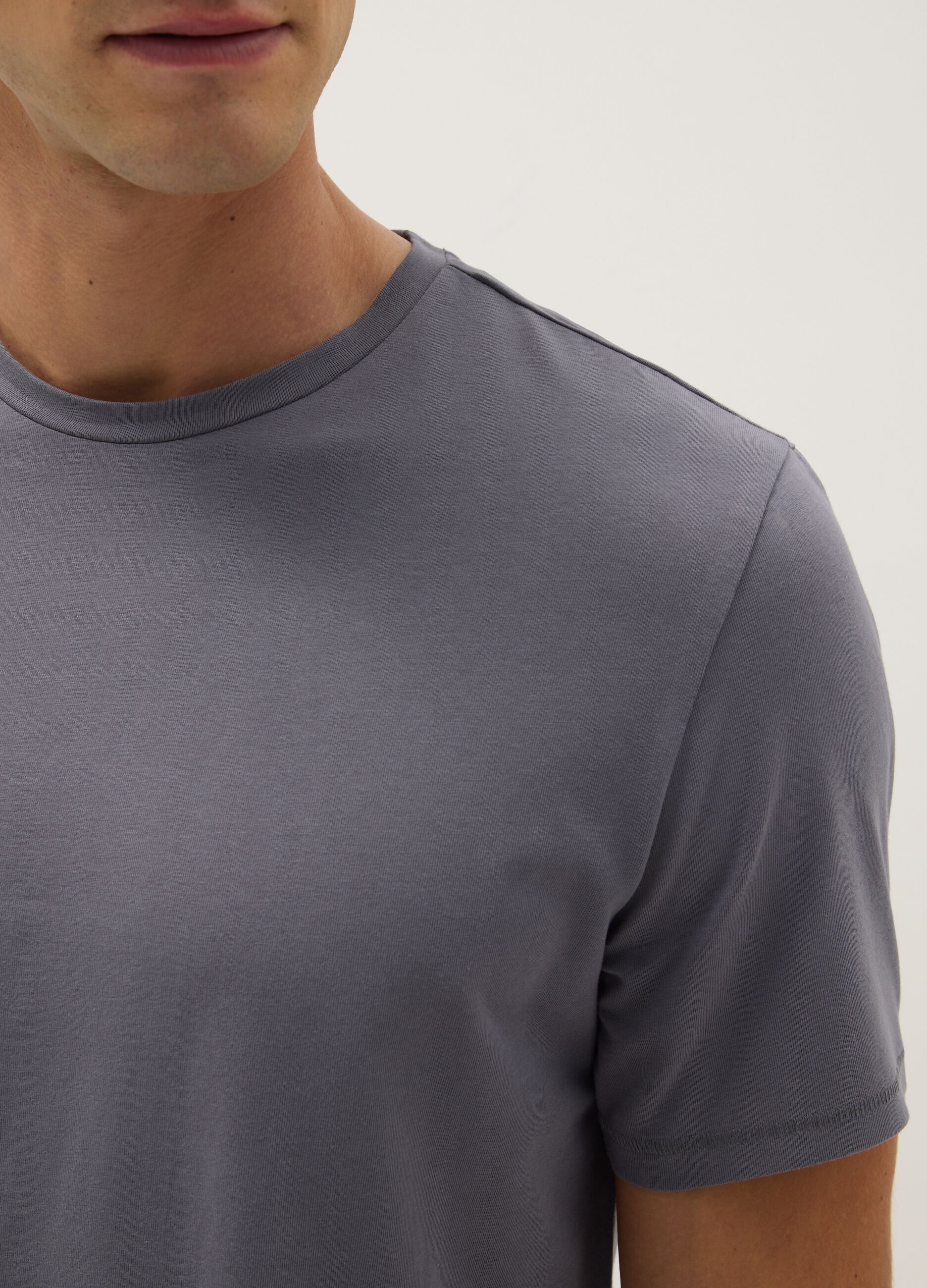 Grey slim fit stretch cotton T-shirt