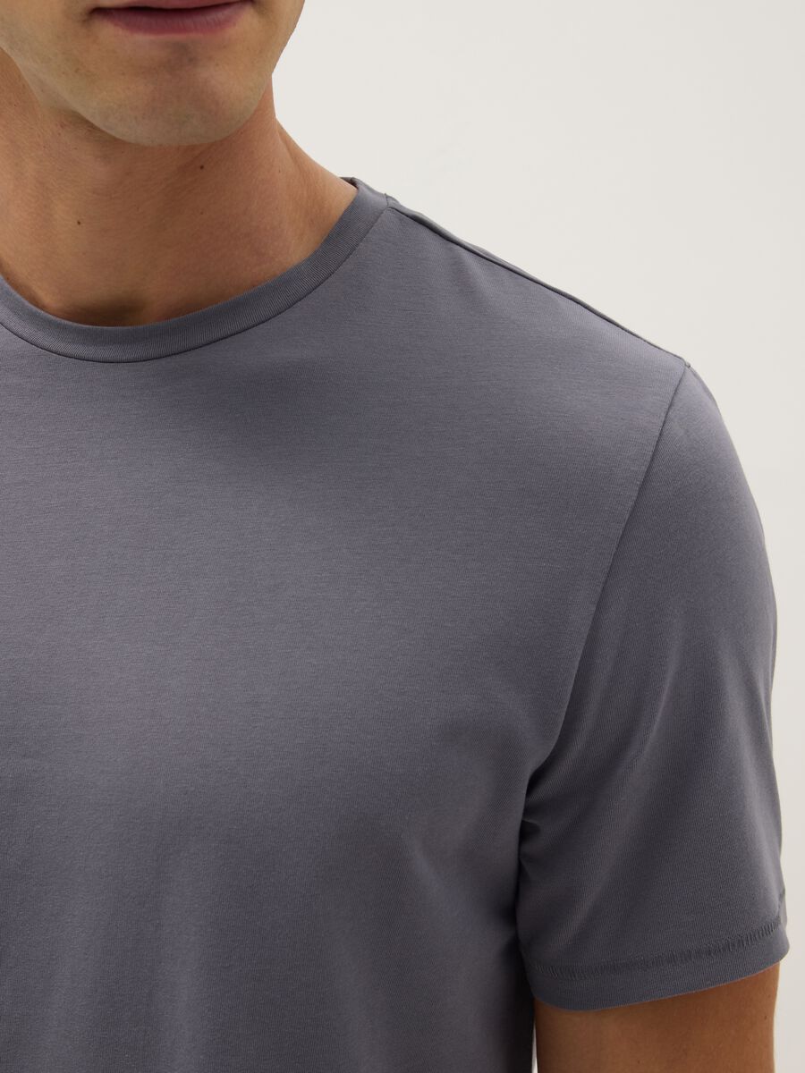 Grey slim fit stretch cotton T-shirt_3
