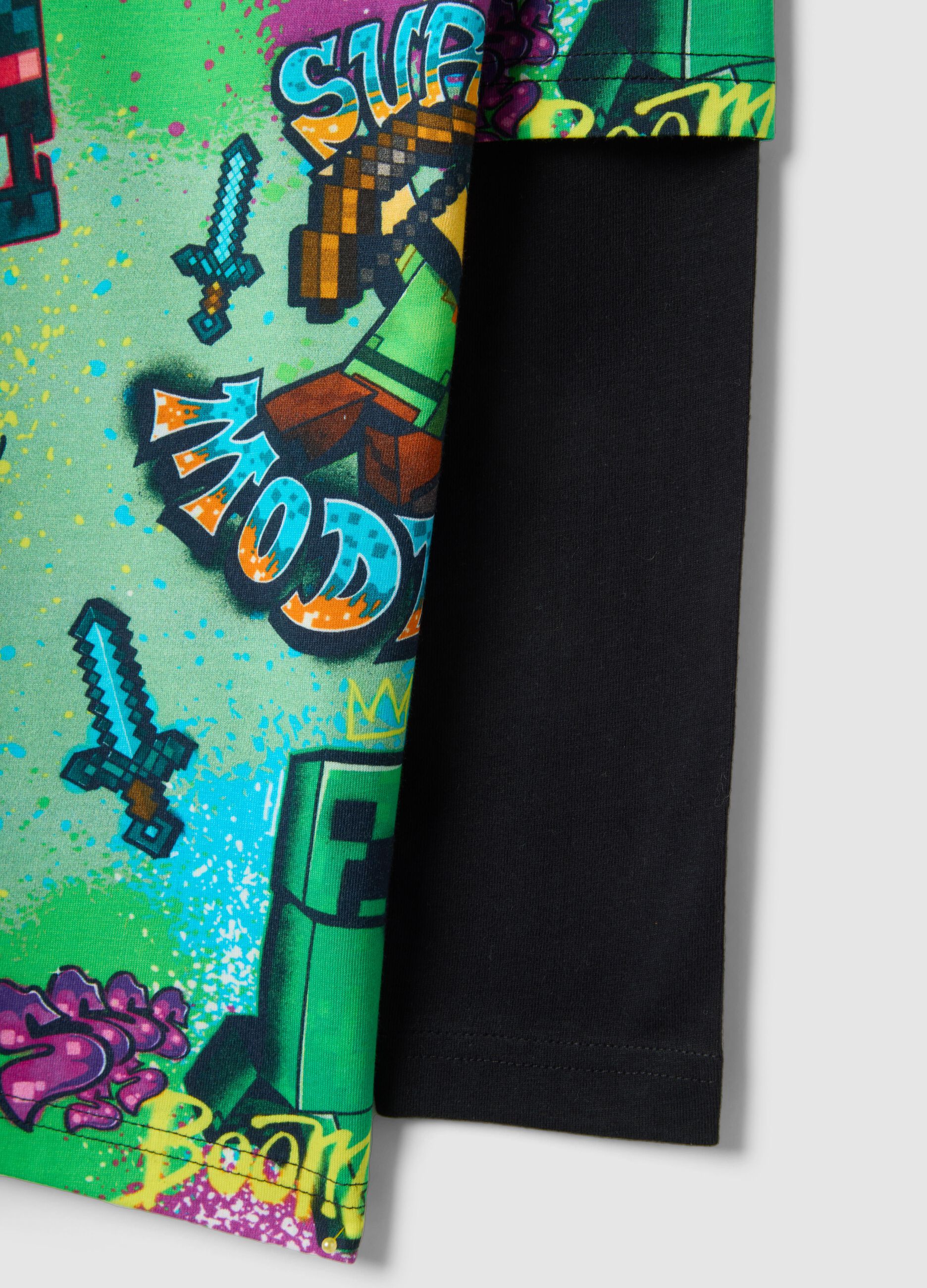 Multicolor pure cotton child's T-shirt with Minecraft print