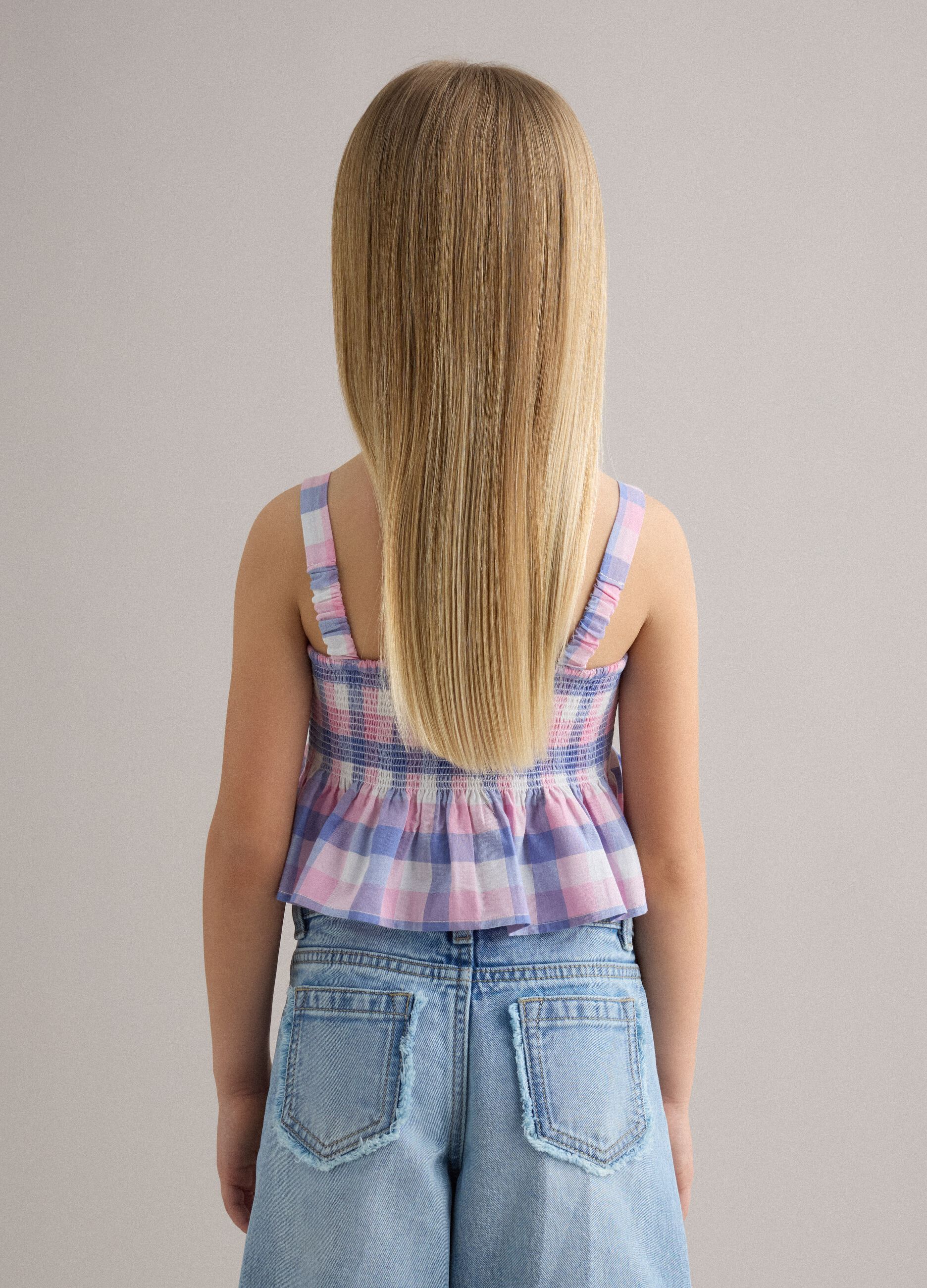 Girls' regular fit multicoloured check pure cotton tank top