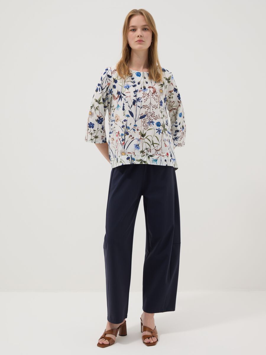 White stretch-cotton blouse with floral print_2